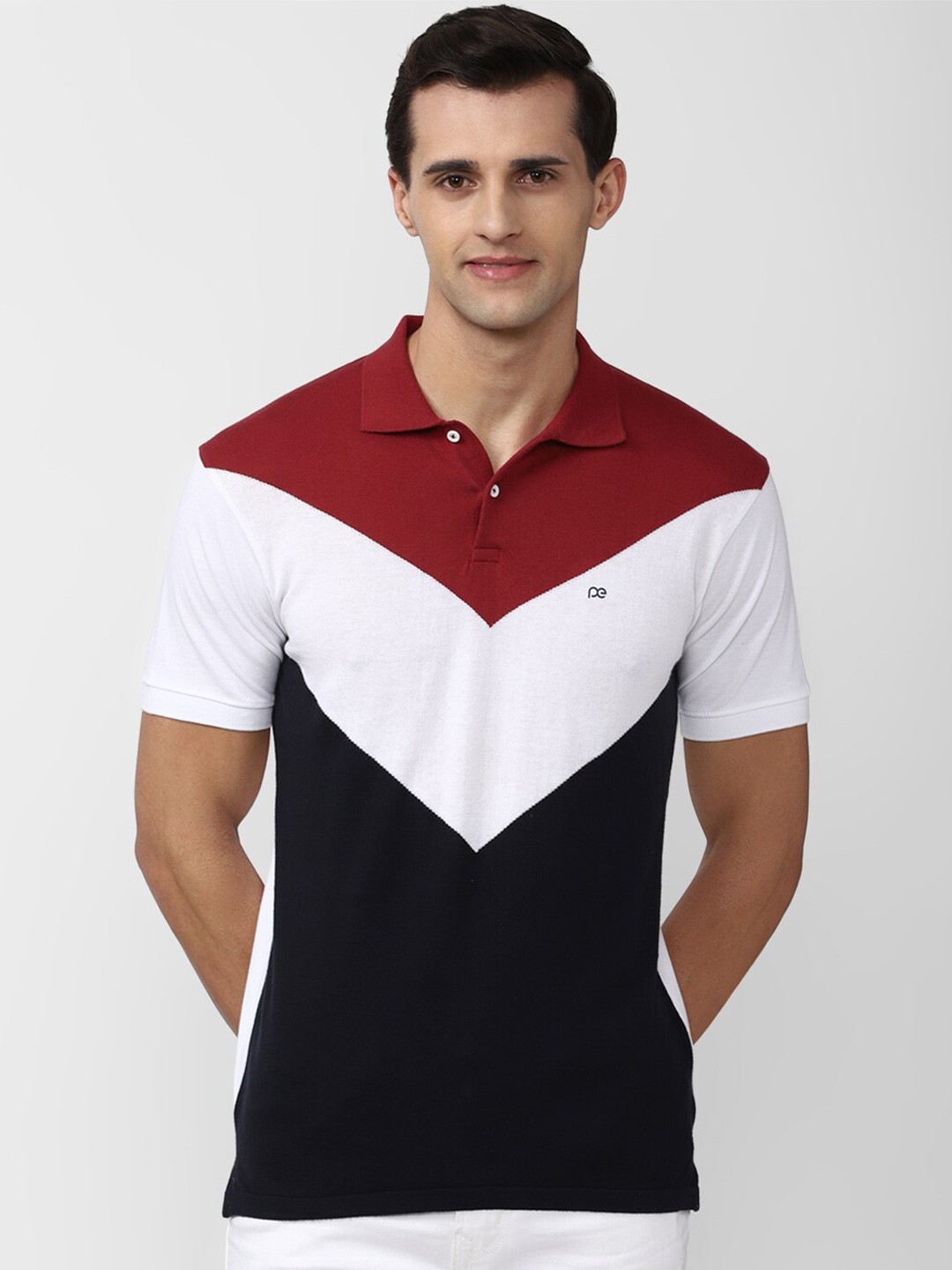 

Peter England Casuals Men Multicoloured Colourblocked Polo Collar Applique Slim Fit T-shirt, Multi
