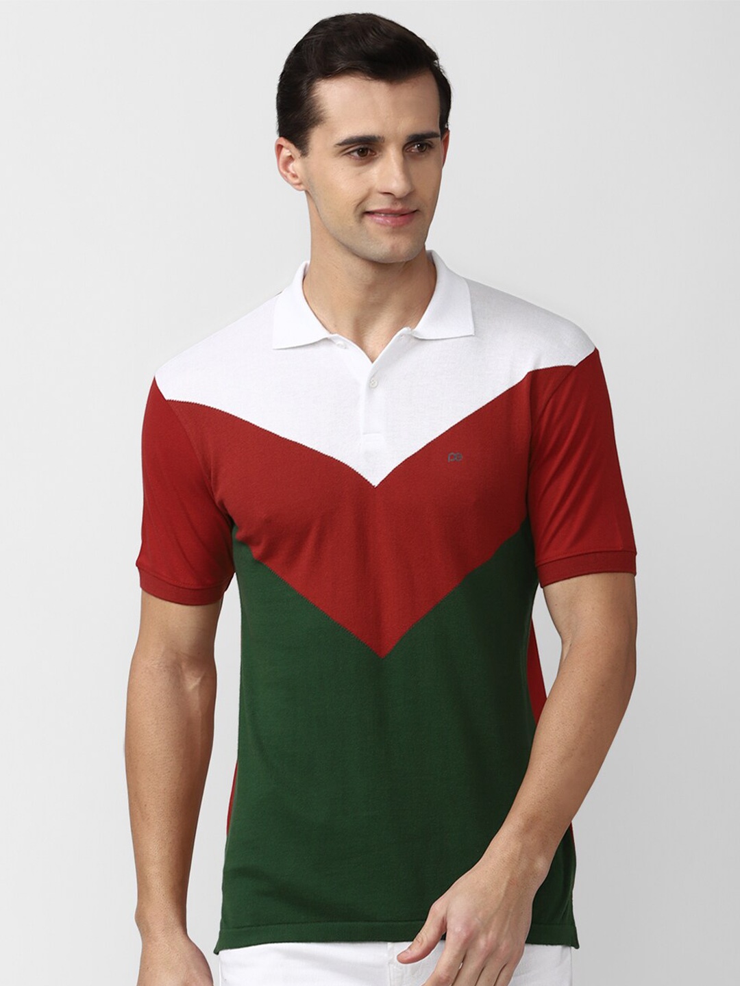 

Peter England Casuals Men Maroon & White Colourblocked Polo Collar Slim Fit T-shirt
