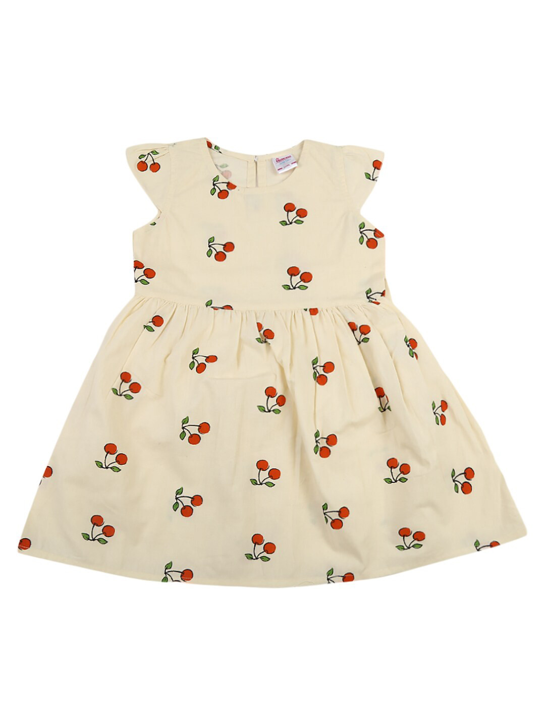 

V-Mart Girls Beige & Red Conversational Printed Cotton Fit & Flare Dress