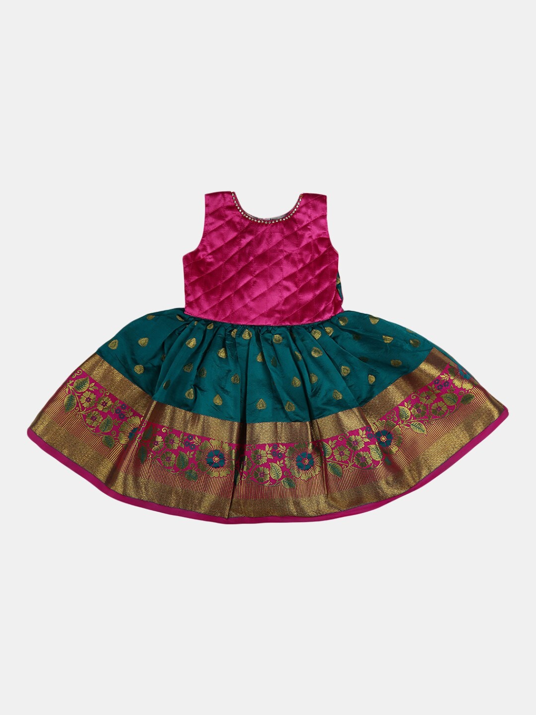 

V-Mart Green Floral Satin Dress