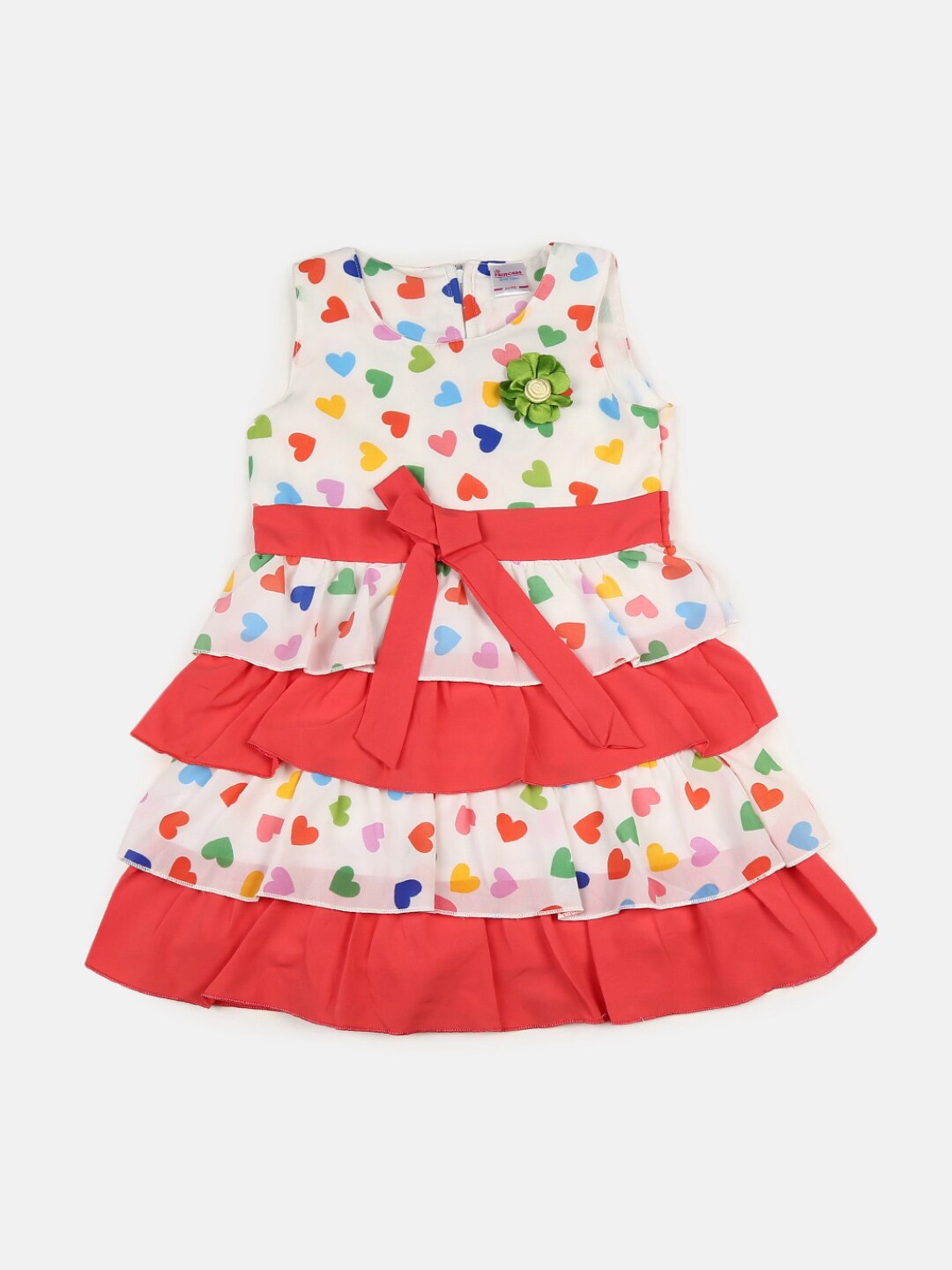 

V-Mart Girls White and Red Printed Satin Dress