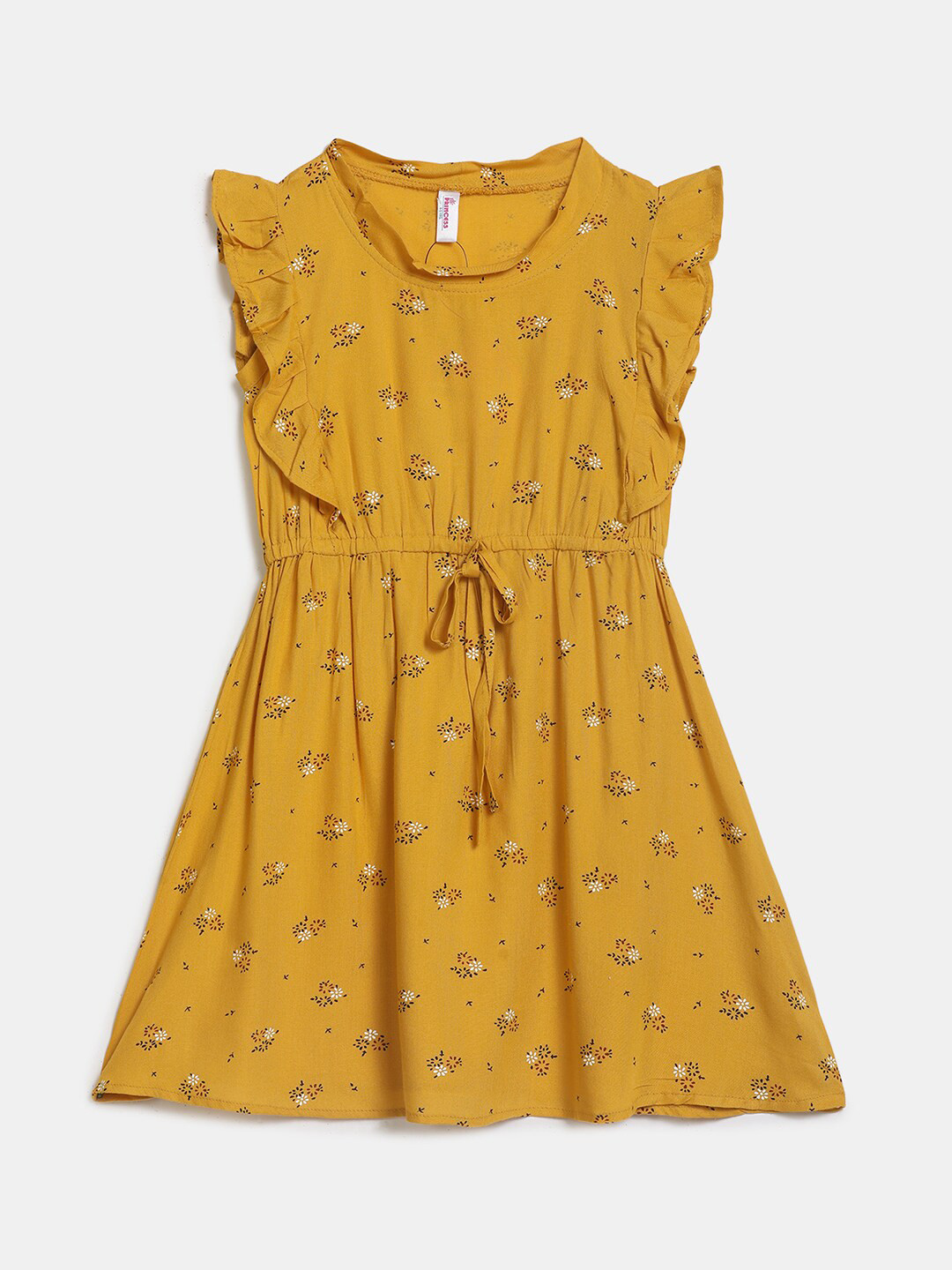 

V-Mart Mustard Yellow Floral Satin Dress
