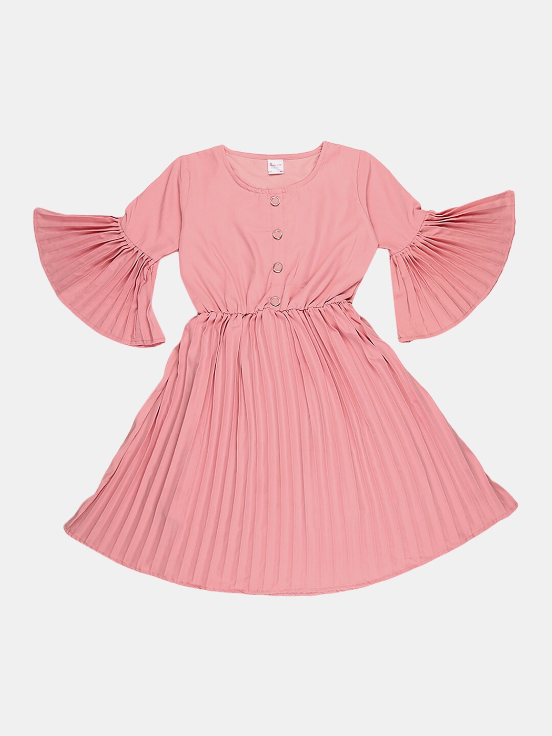 

V-Mart Peach-Coloured Girls Solid Poly Cotton Round Neck Dress