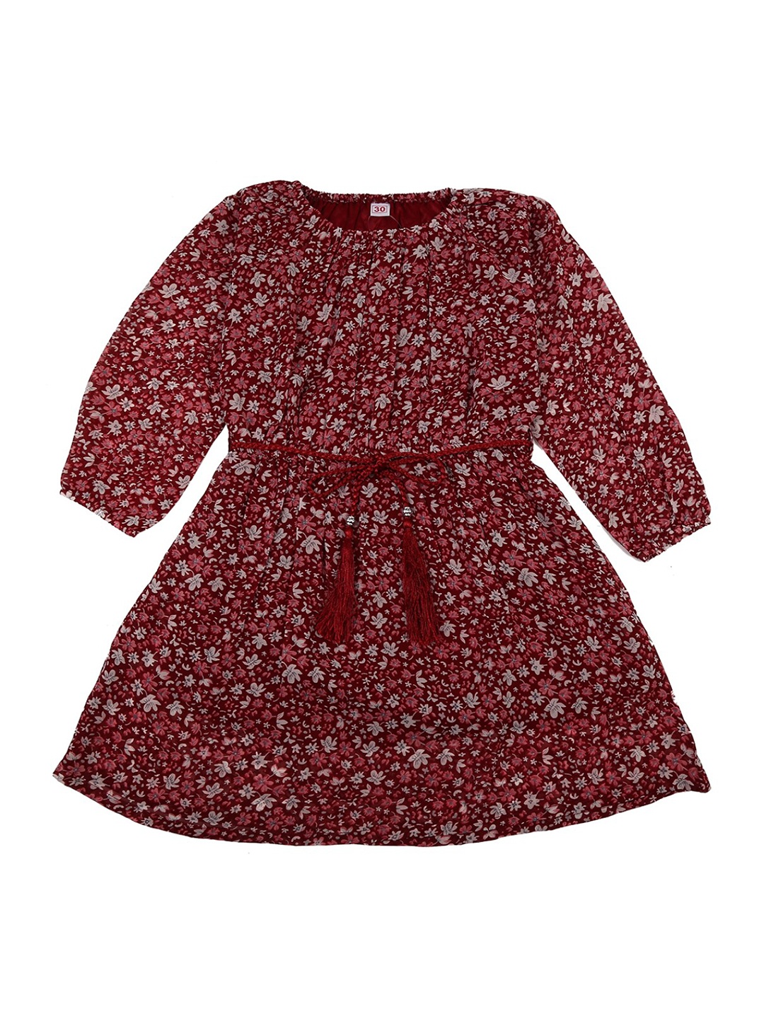 

V-Mart Kids-Girls Maroon Floral printed Satin Dress