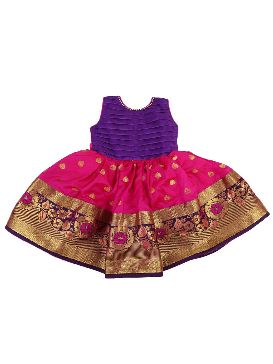 

V-Mart Kids Girls Fuchsia, Purple Satin Round Neck Dress