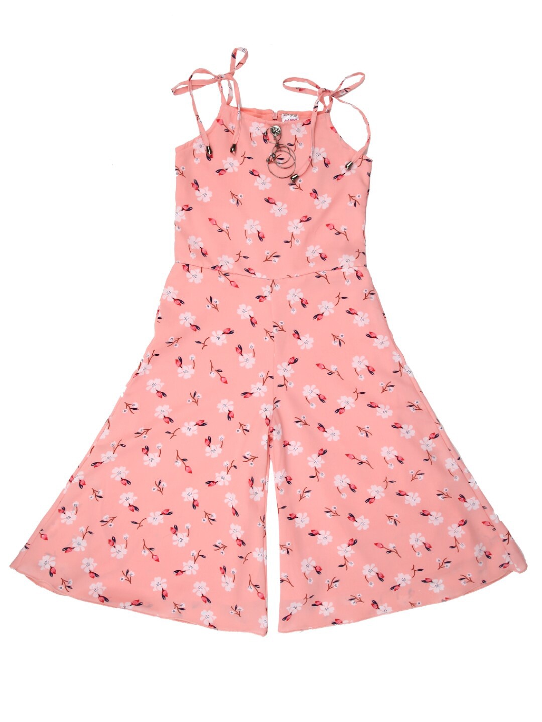 

V-Mart Girls Peach-Coloured Printed Basic Jumpsuit