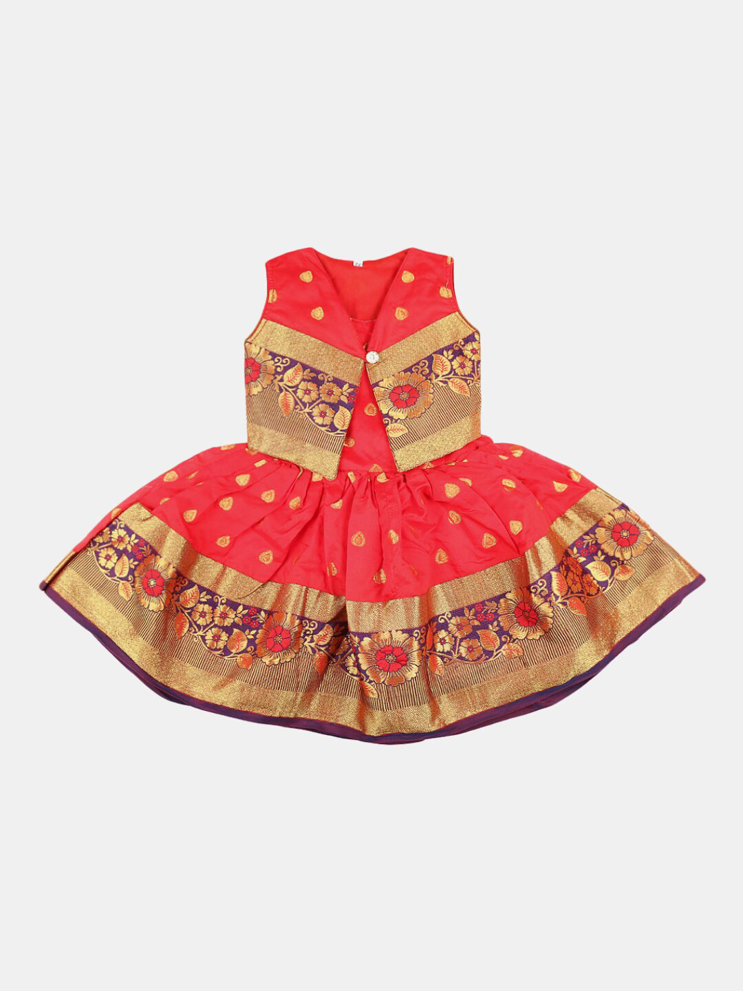 

V-Mart Red & Violet Ethnic Motifs Ethnic Dress