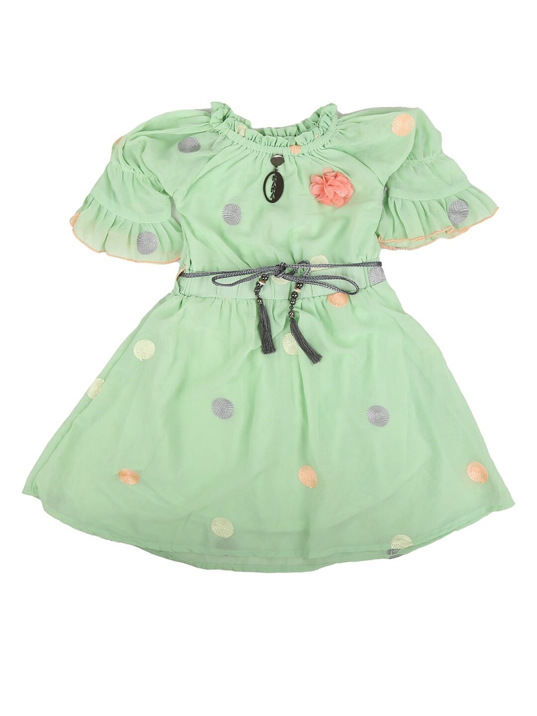 

V-Mart Girls Green & Purple Embroidered Dress