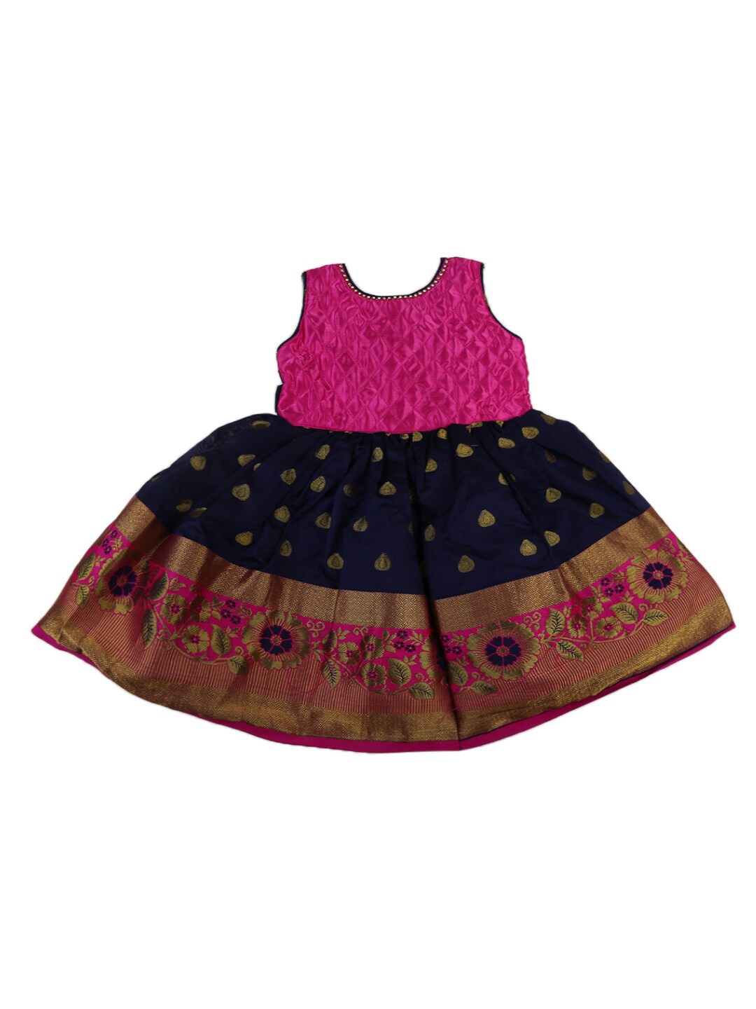 

V-Mart Navy Blue Floral Satin Dress