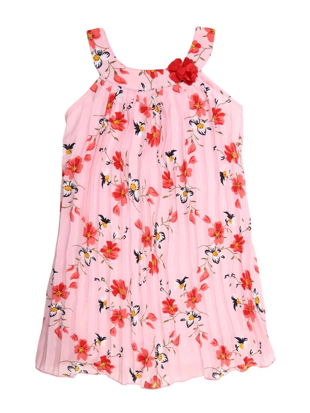 

V-Mart Girls Pink & Red Floral Satin A-Line Dress