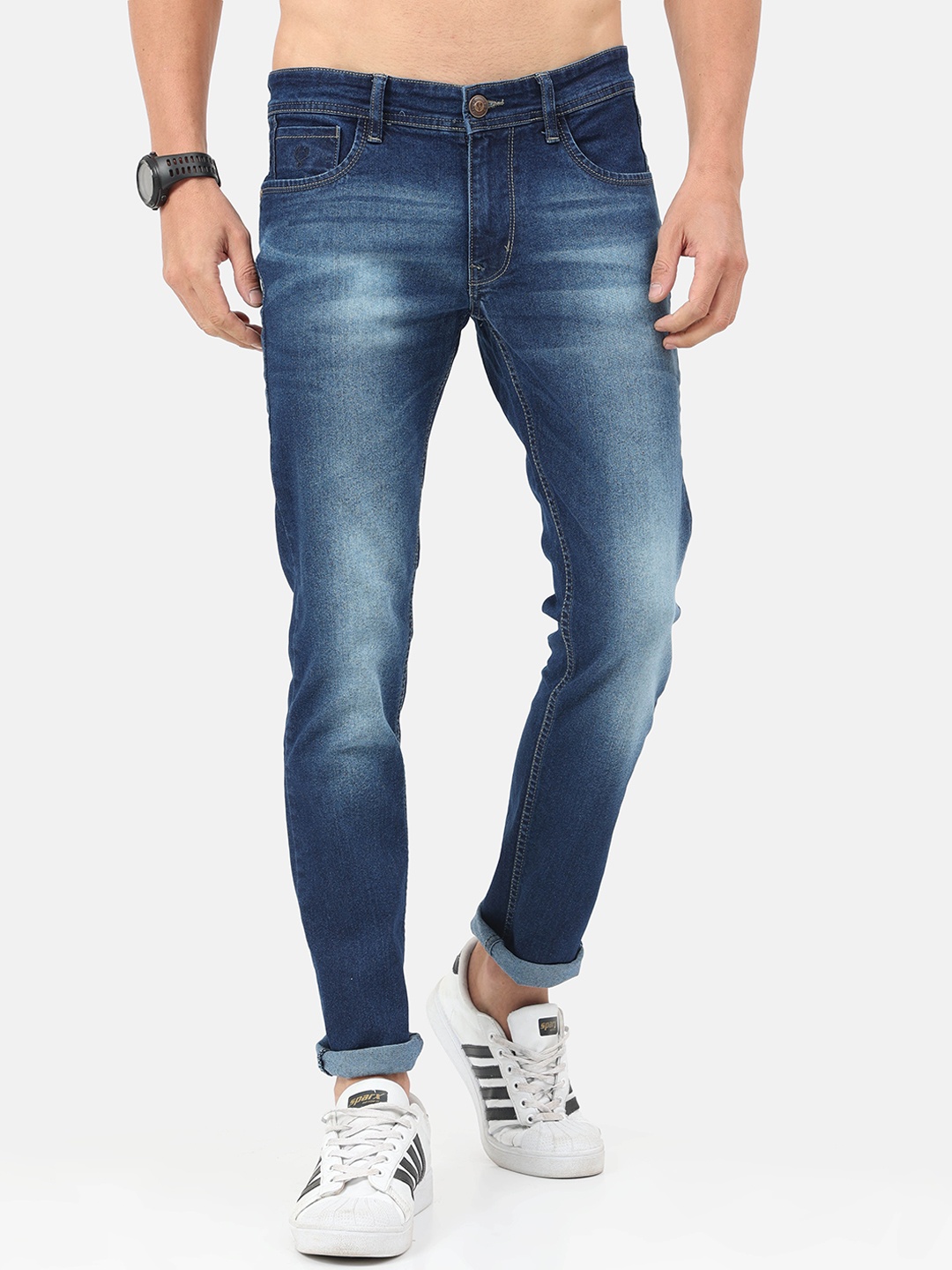 

VUDU Men Navy Blue Narrow Slim Fit Heavy Fade Stretchable Jeans
