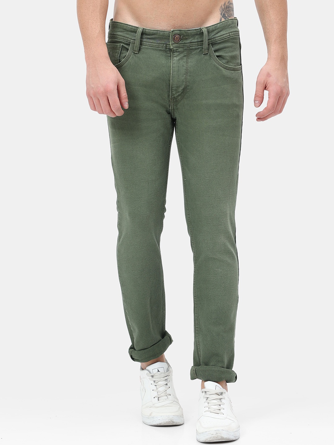 

VUDU Men Olive Green Narrow Slim Fit Stretchable Jeans