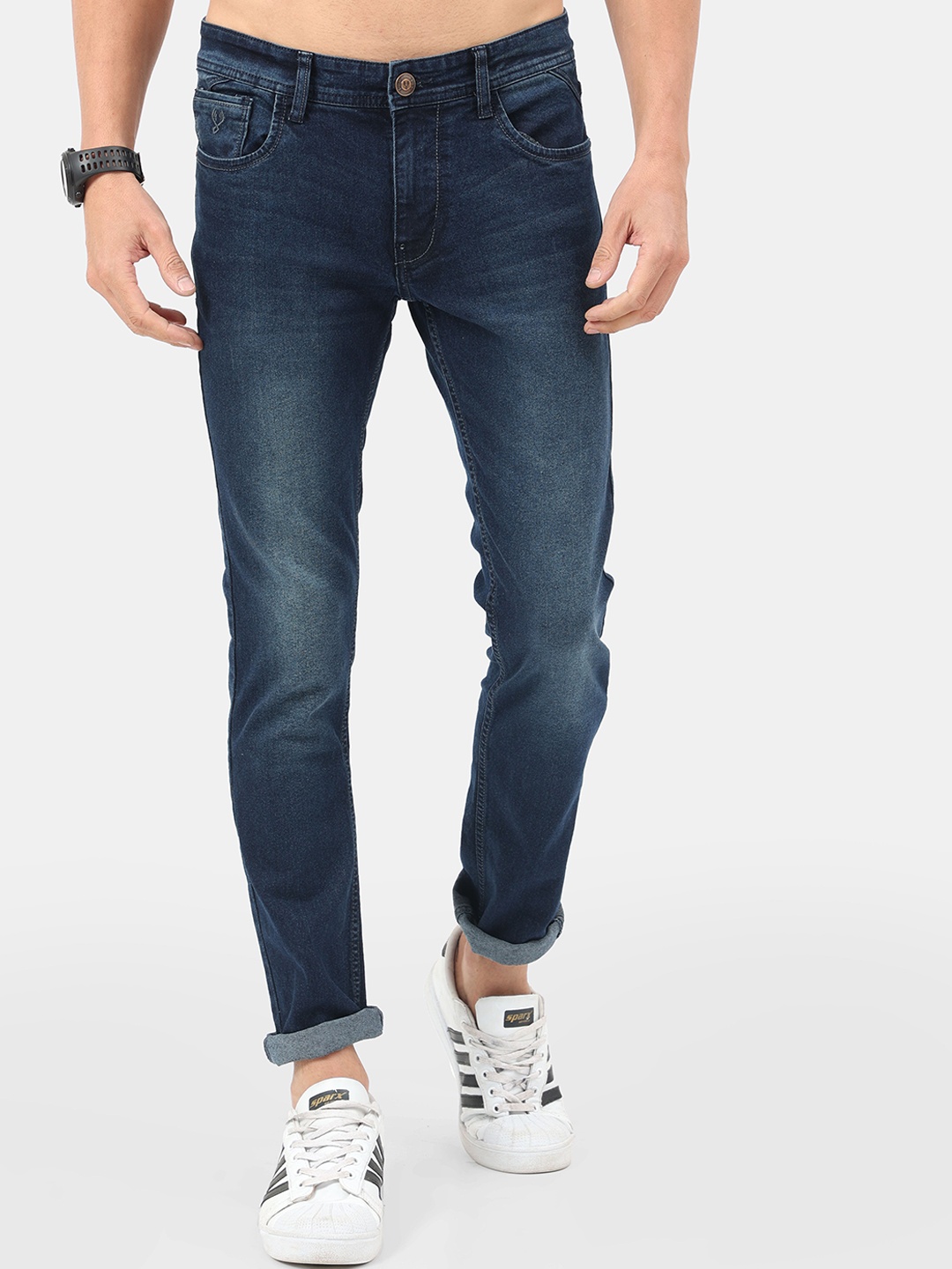 

VUDU Men Navy Blue Narrow Slim Fit Heavy Fade Stretchable Jeans