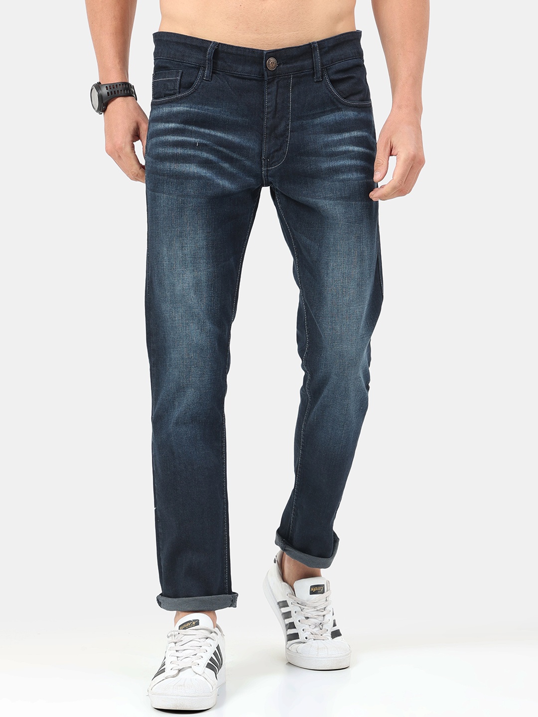 

VUDU Men Navy Blue Narrow Slim Fit Heavy Fade Stretchable Jeans