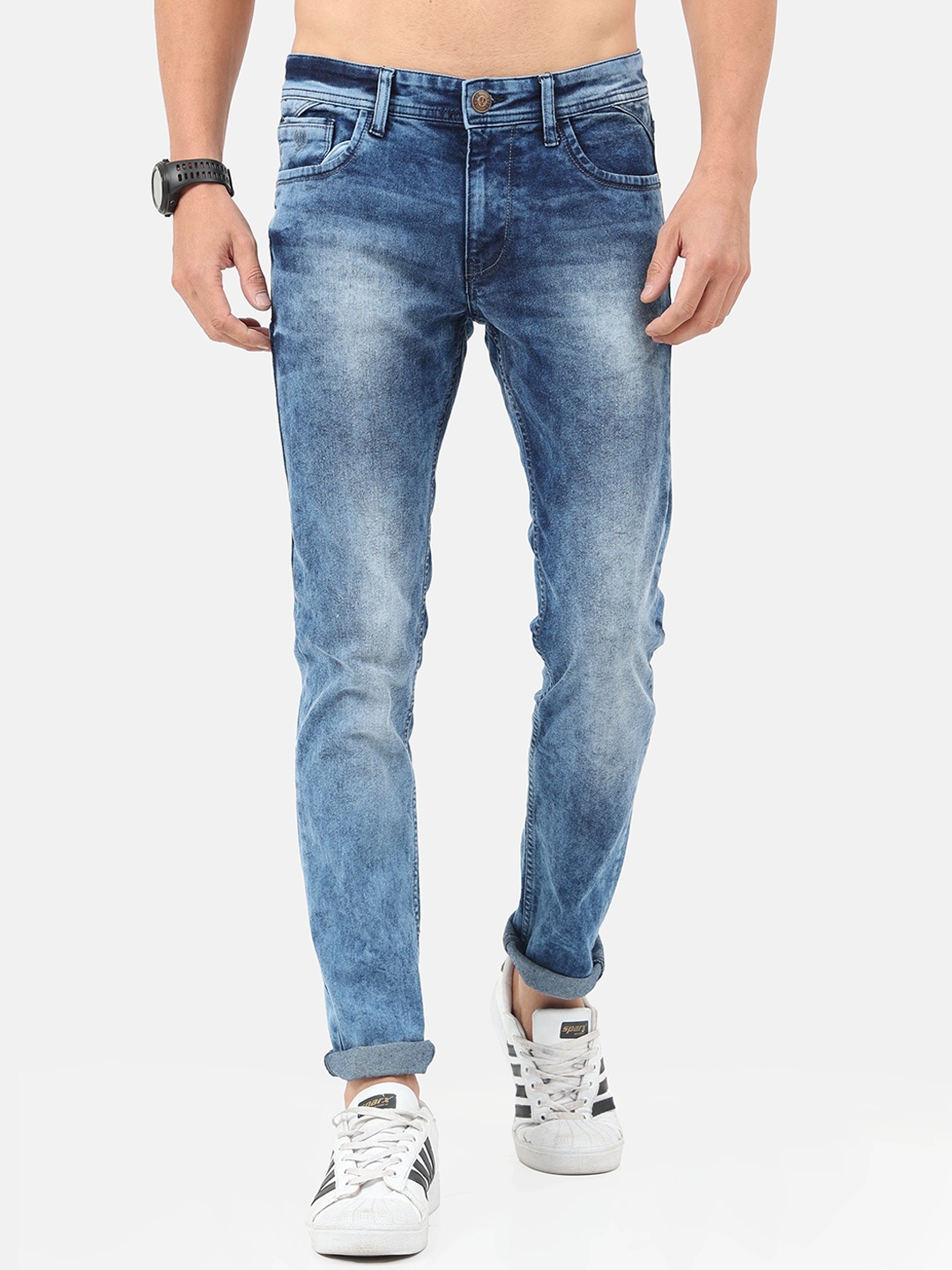 

VUDU Men Navy Blue Narrow Slim Fit Heavy Fade Stretchable Jeans