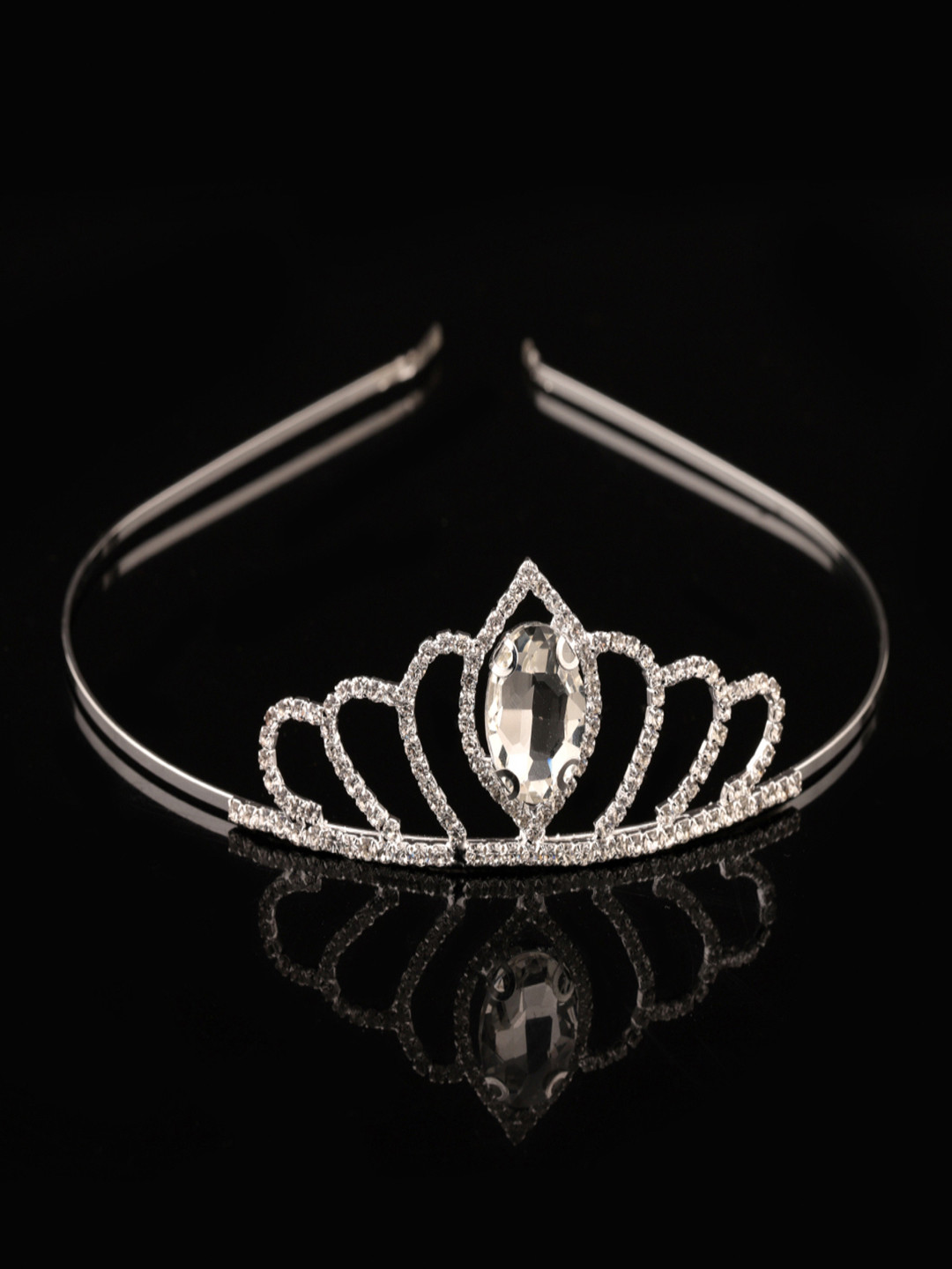 

Girls Silver-Toned Embellished Stone Sudded Crown Hairband Tiara