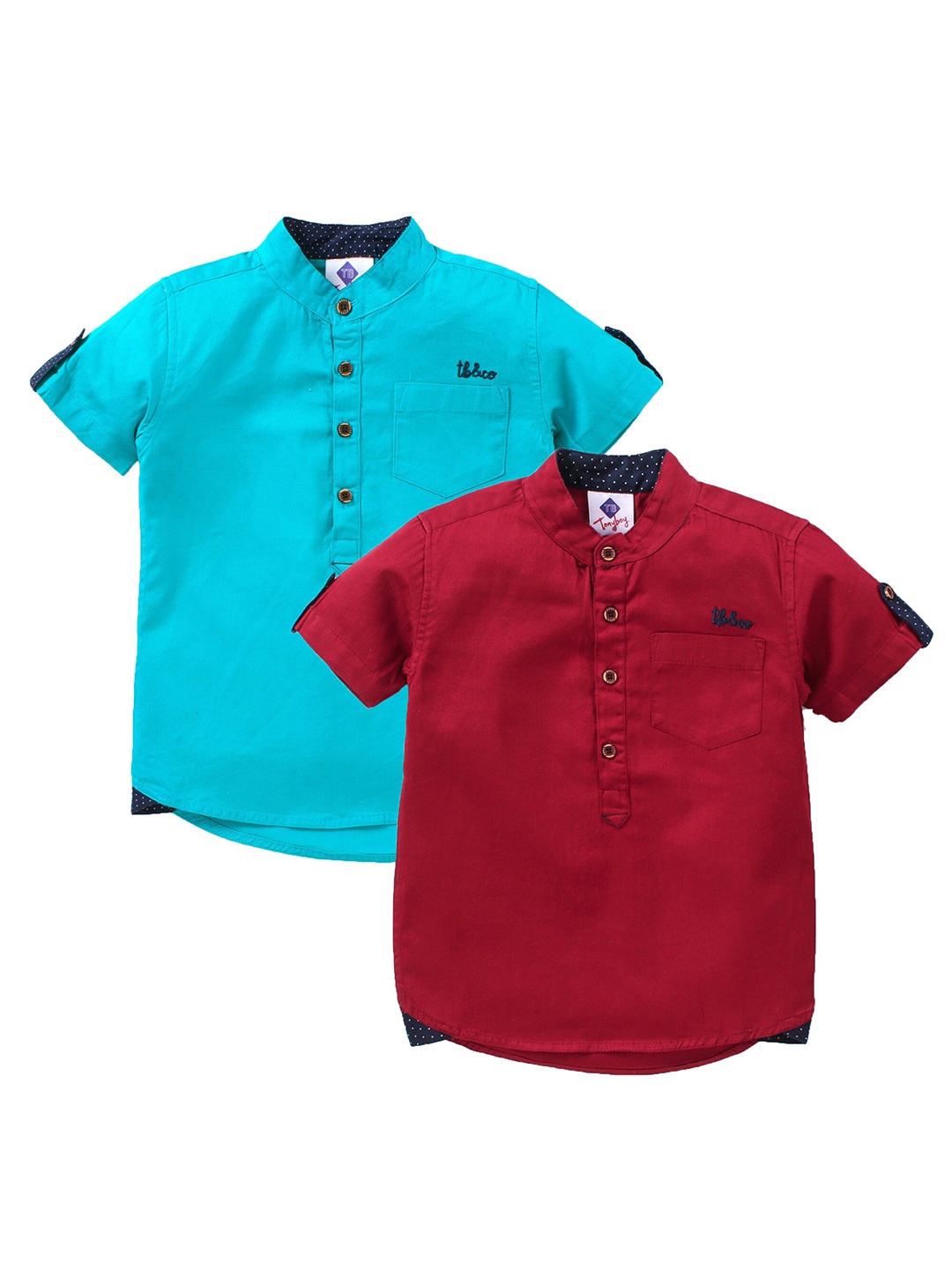 

TONYBOY Kids-Boys Blue & Maroon Solid Half Slevees Pack Of 2 Casual Shirt
