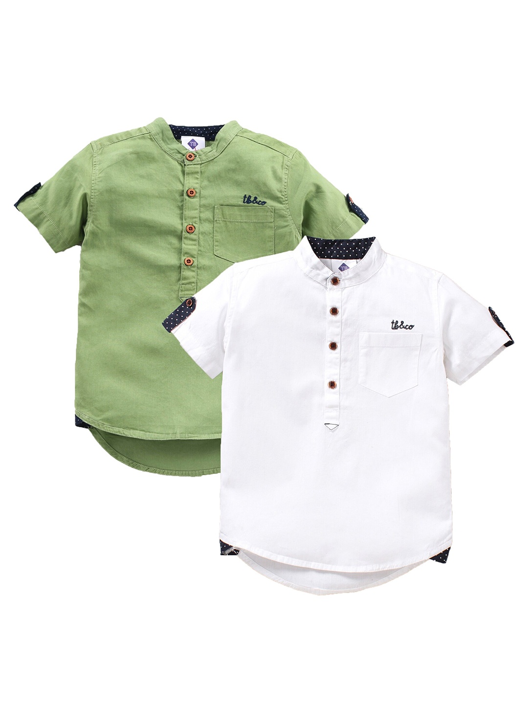 

TONYBOY Boys Olive Green and White Set Of 2 Premium Casual Shirt