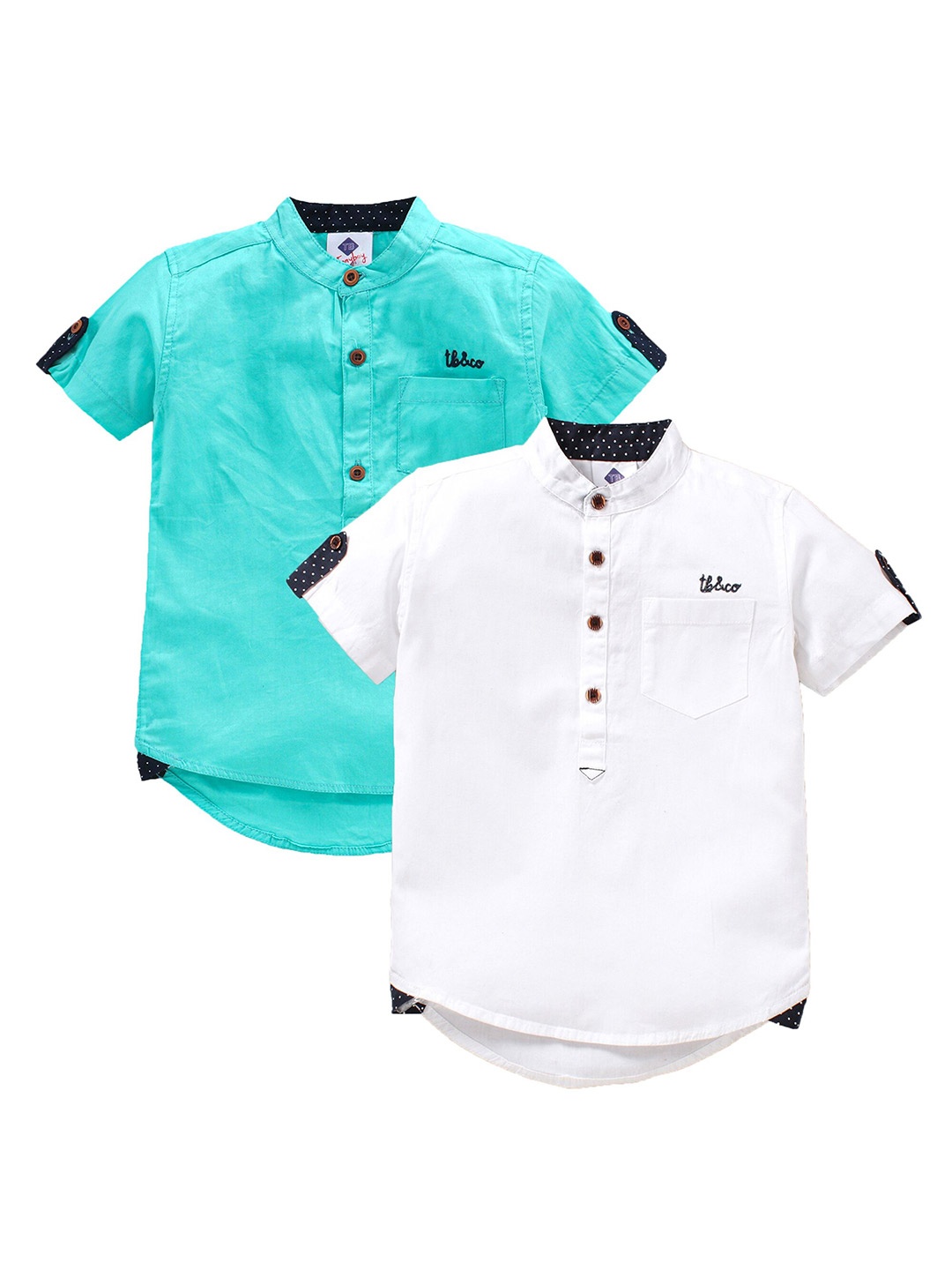 

TONYBOY Boys Turquoise Blue & White Set of 2 Premium Casual Shirt