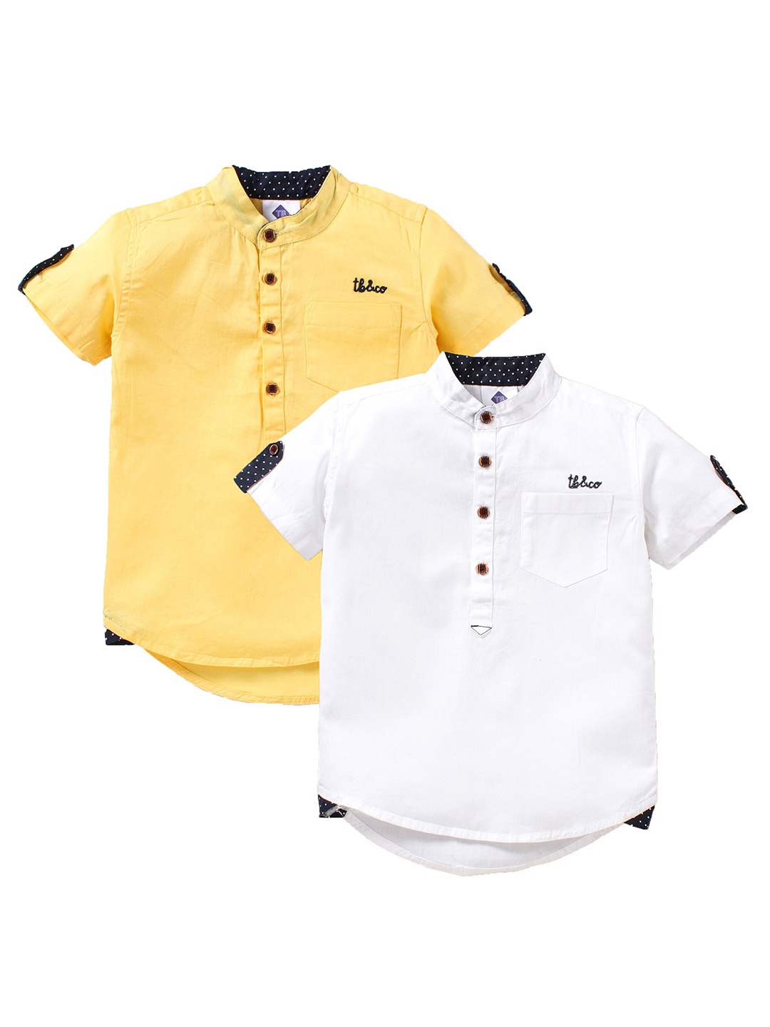 

TONYBOY Boys Set Of 2 Yellow & White Premium Regular Fit Solid Casual Shirt