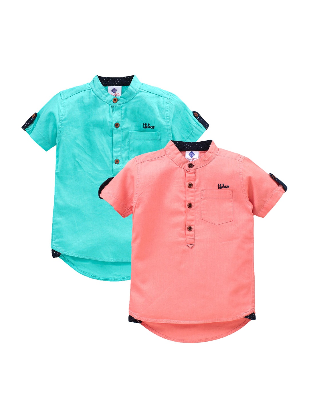 

TONYBOY Boys Set of 2 Solid Premium Cotton Casual Shirt, Sea green