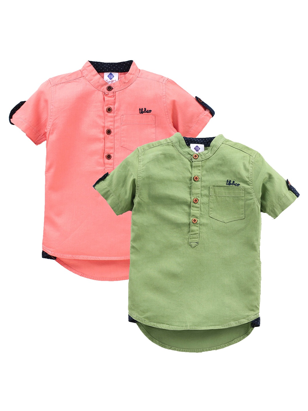 

TONYBOY Boys Pack of 2 Pink & Green Cotton Premium Casual Shirt