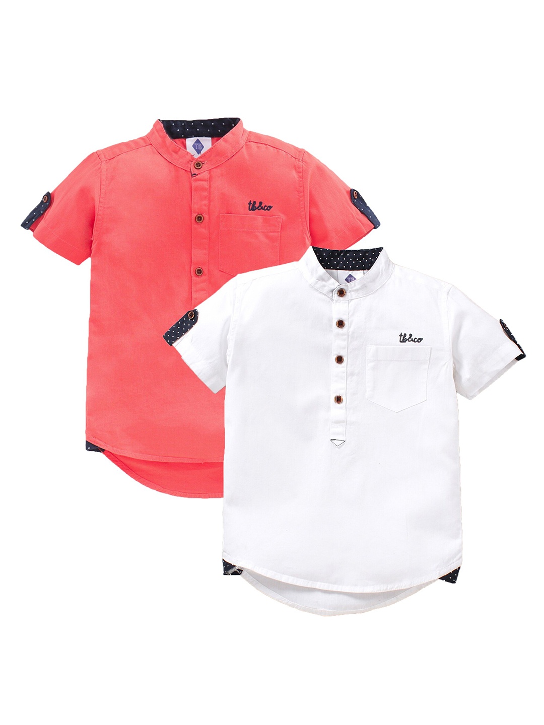 

TONYBOY Boys Pack of 2 Multicoloured Premium Casual Shirt, Coral