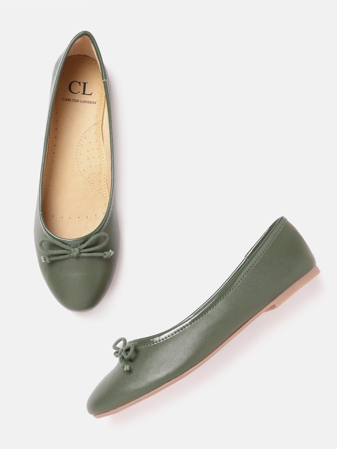 

Carlton London Women Olive Green Solid Ballerinas with Bows Detail