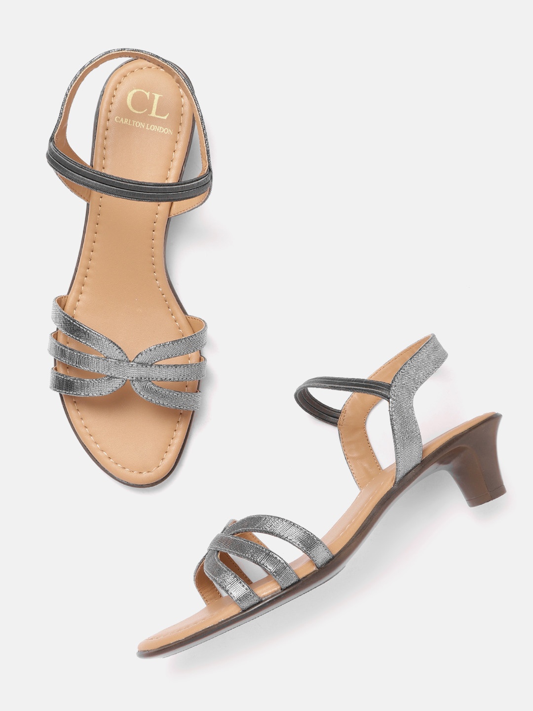 

Carlton London Women Gunmetal-Toned Strappy Block Heels, Metallic