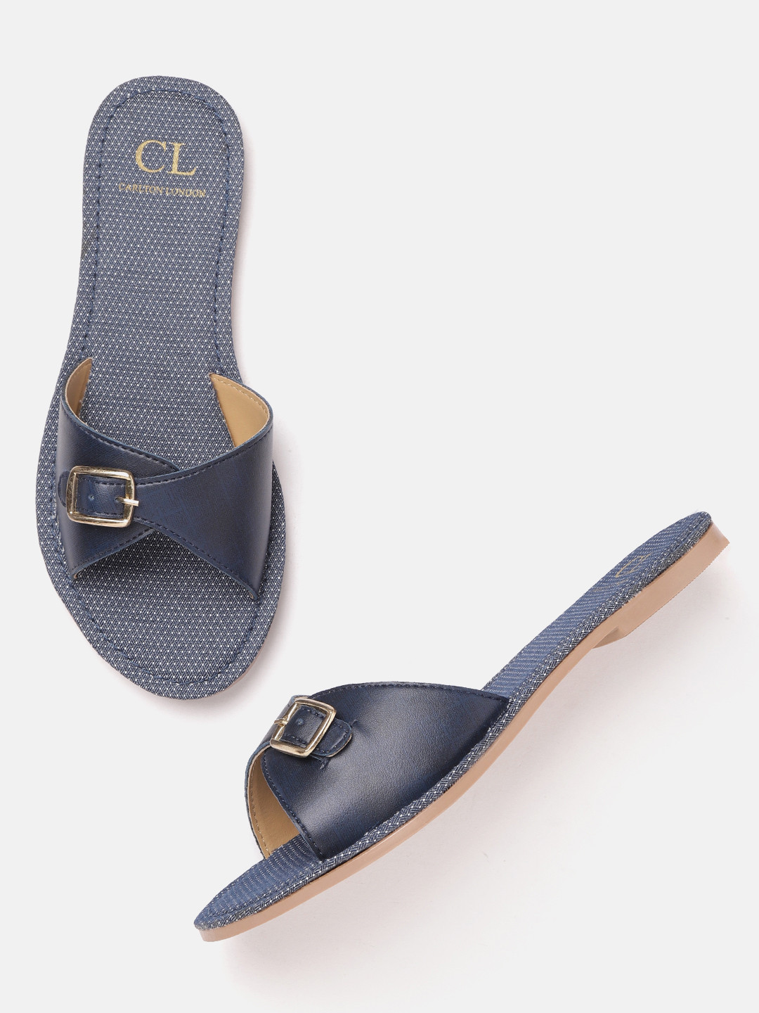 

Carlton London Women Navy Blue Solid Flats with Buckles