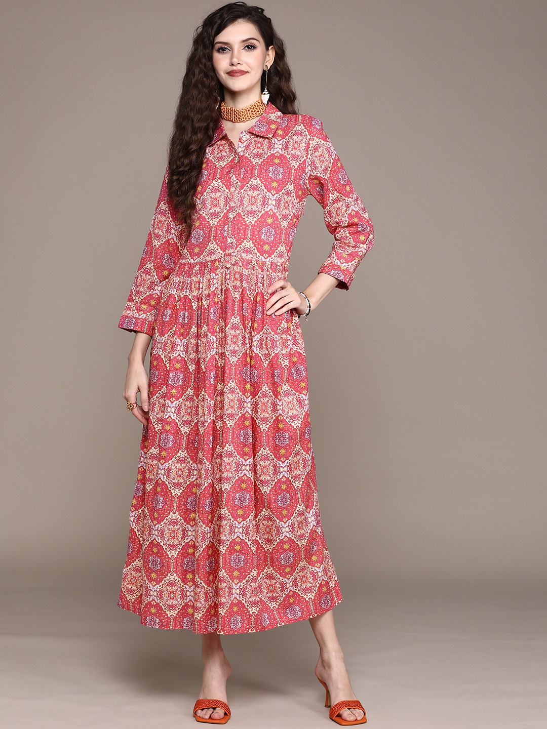 

aarke Ritu Kumar Pink & Beige Shirt Maxi Dress