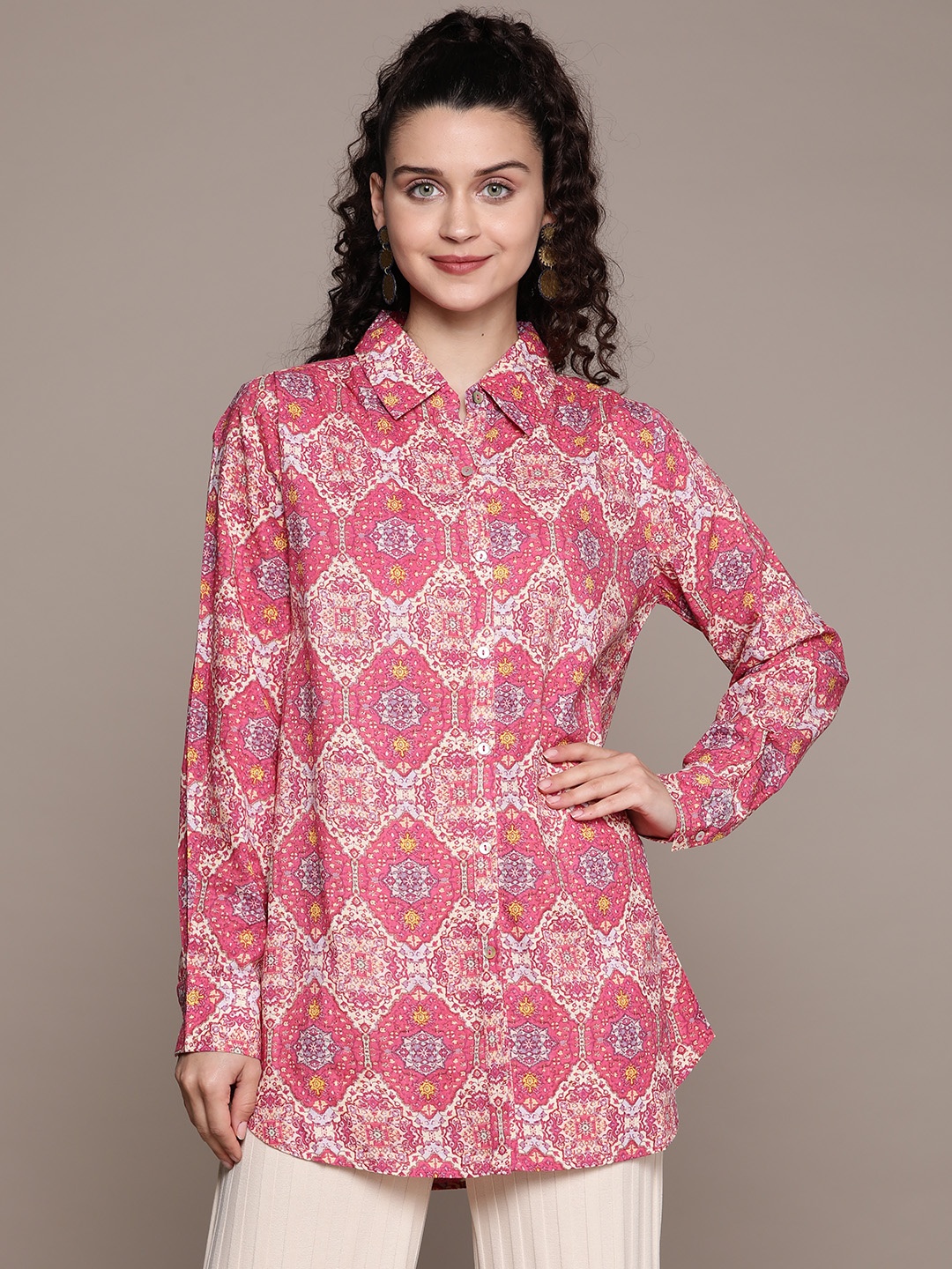 

aarke Ritu Kumar Ethnic Motifs Printed Casual Shirt, Pink