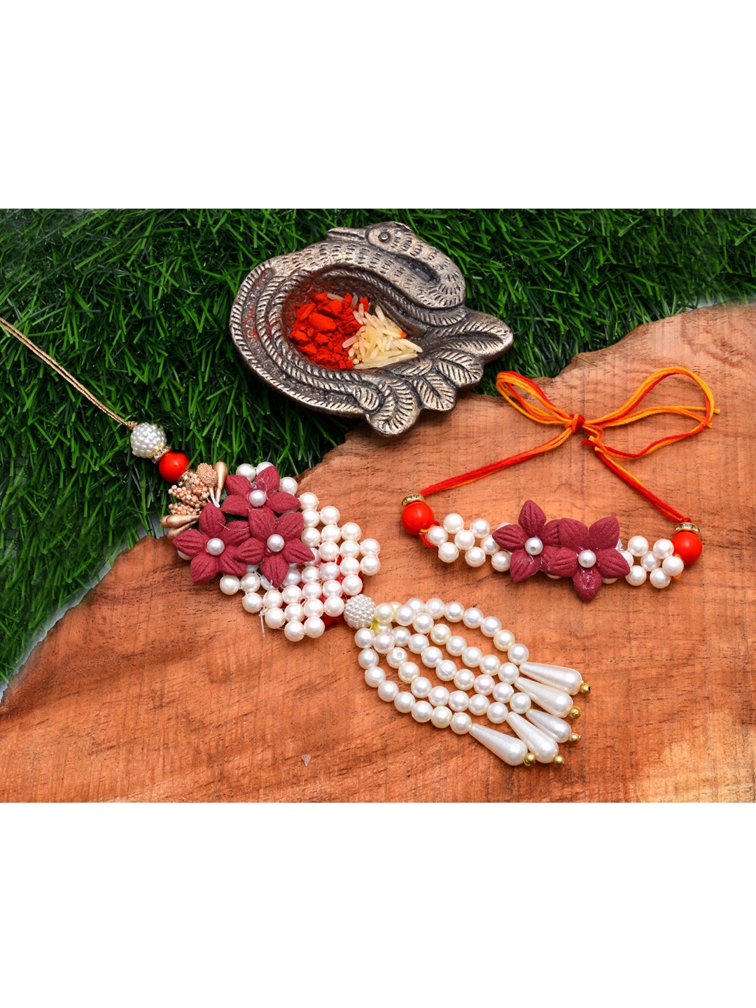 

Silvermerc Designs Unisex Set of 2 Maroon Rakhi