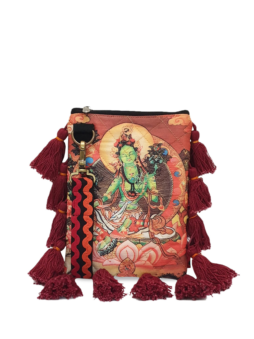 

The House of Tara Multicoloured Structured Sling Bag with Tasselled, Multi