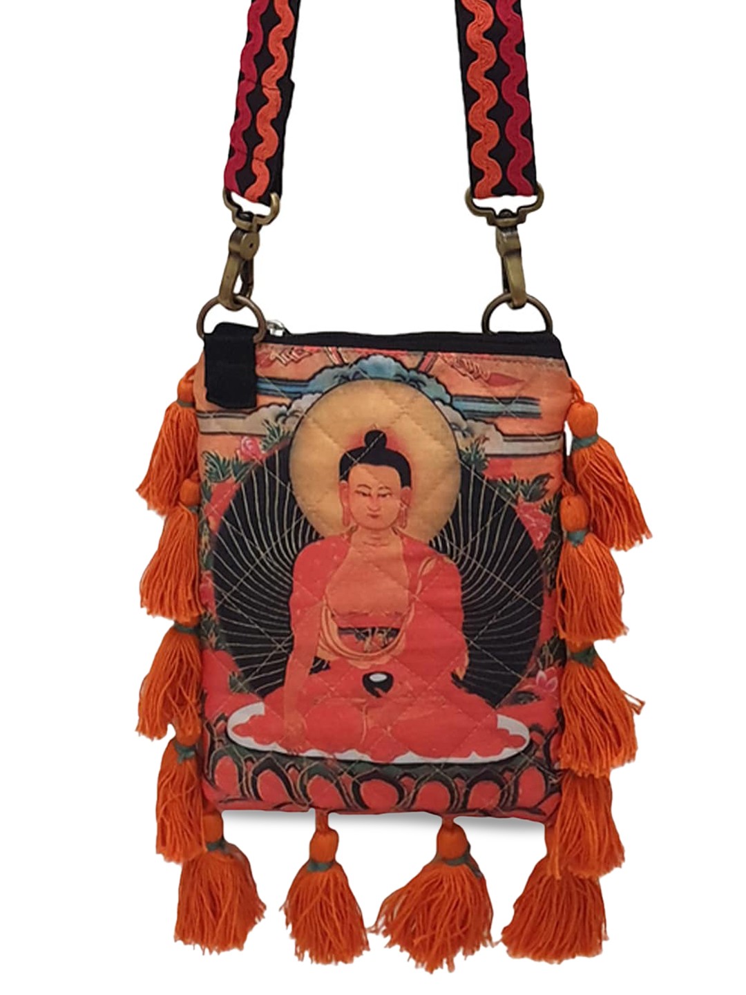 

The House of Tara Red & Black Textured Bucket Sling Bag with Tasselled, Multi