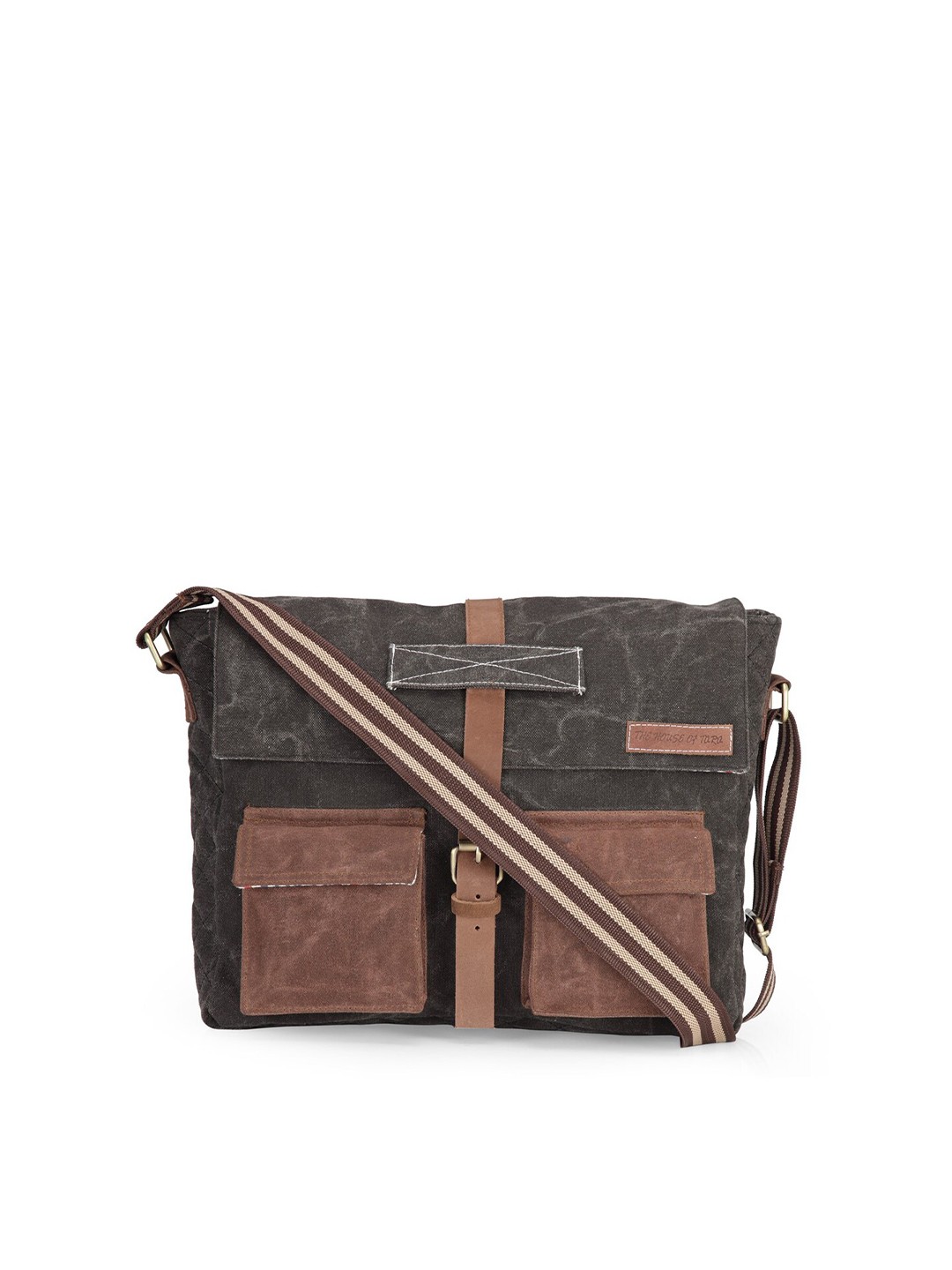 

The House of Tara Unisex Charcoal & Brown Messenger Bag