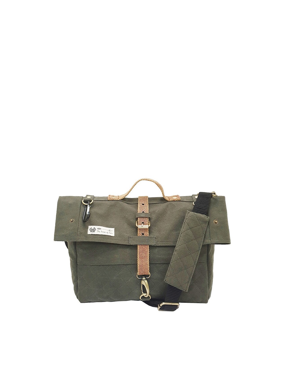 

The House of Tara Unisex Olive Green & Brown Messenger Bag