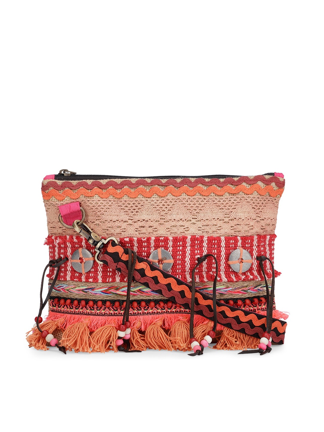 

The House of Tara Red Structured Sling Bag with Tasselled