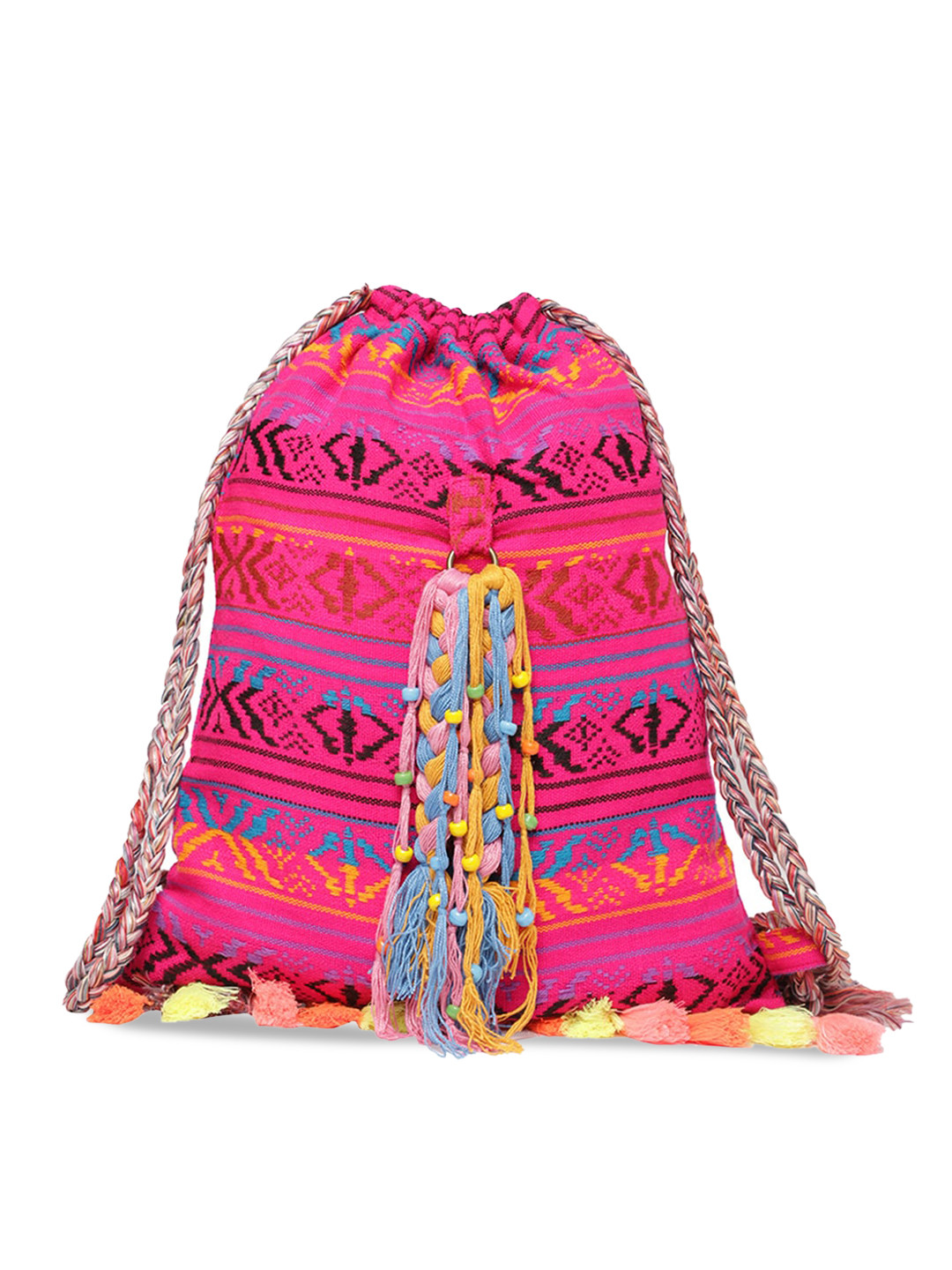 

The House of Tara Women Pink & Black Tasselled Backpack