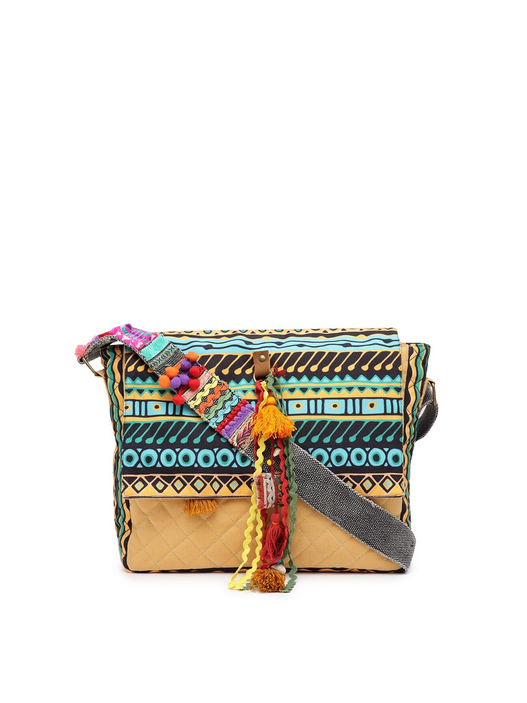 

The House of Tara Unisex Beige & Blue Printed Messenger Bag