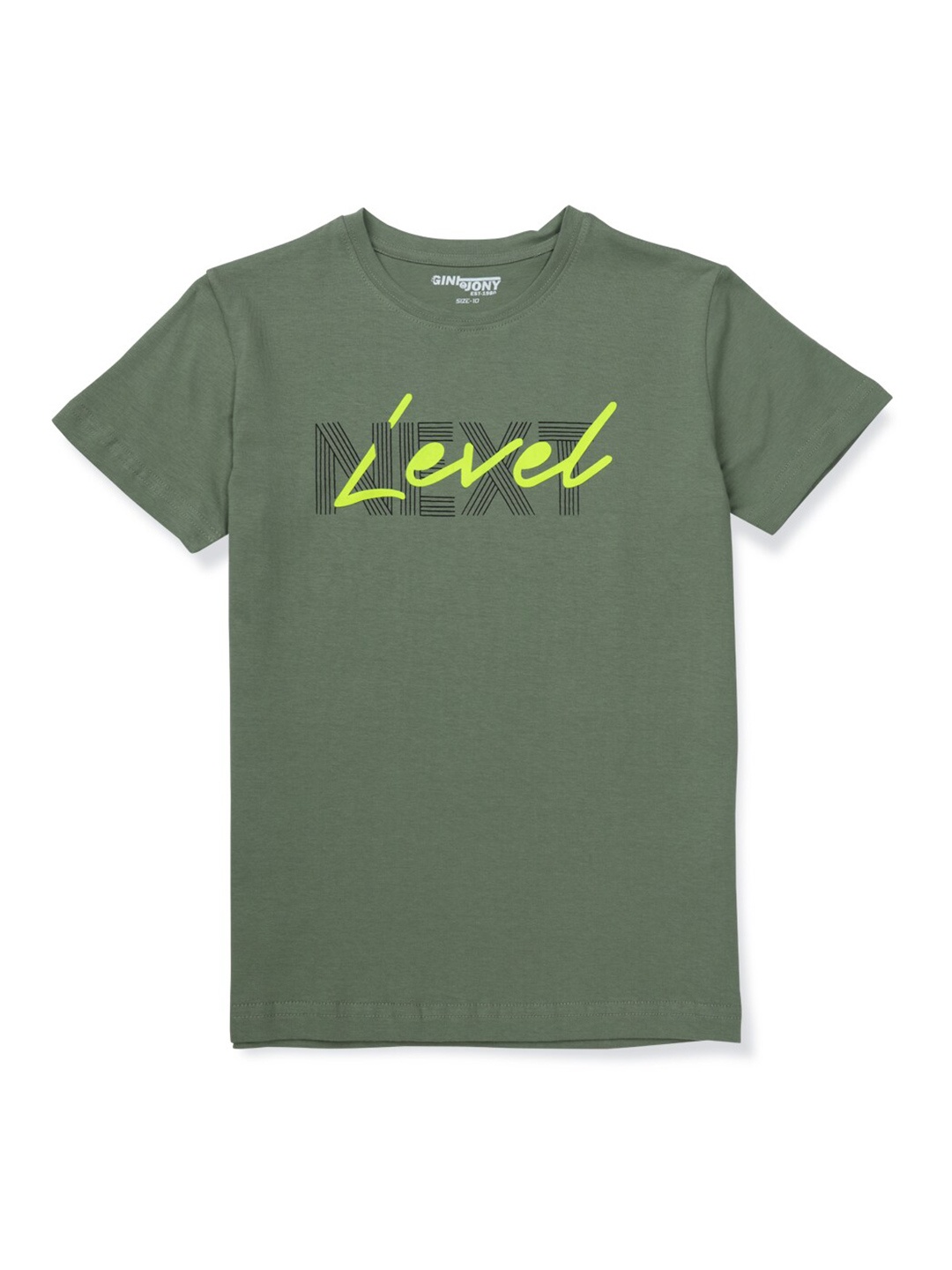 

Gini and Jony Boys Olive Green Typography Printed T-shirt