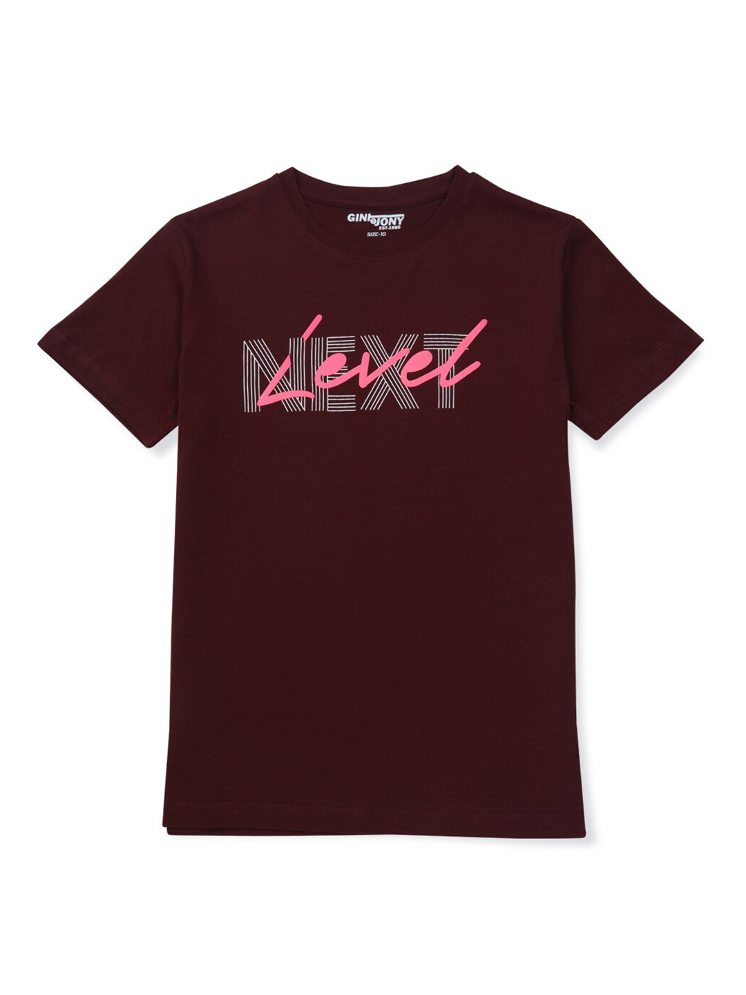 

Gini and Jony Boys Maroon Typography Printed Applique T-shirt