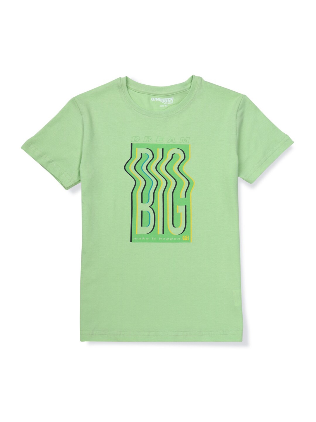 

Gini and Jony Boys Green Typography Printed T-shirt