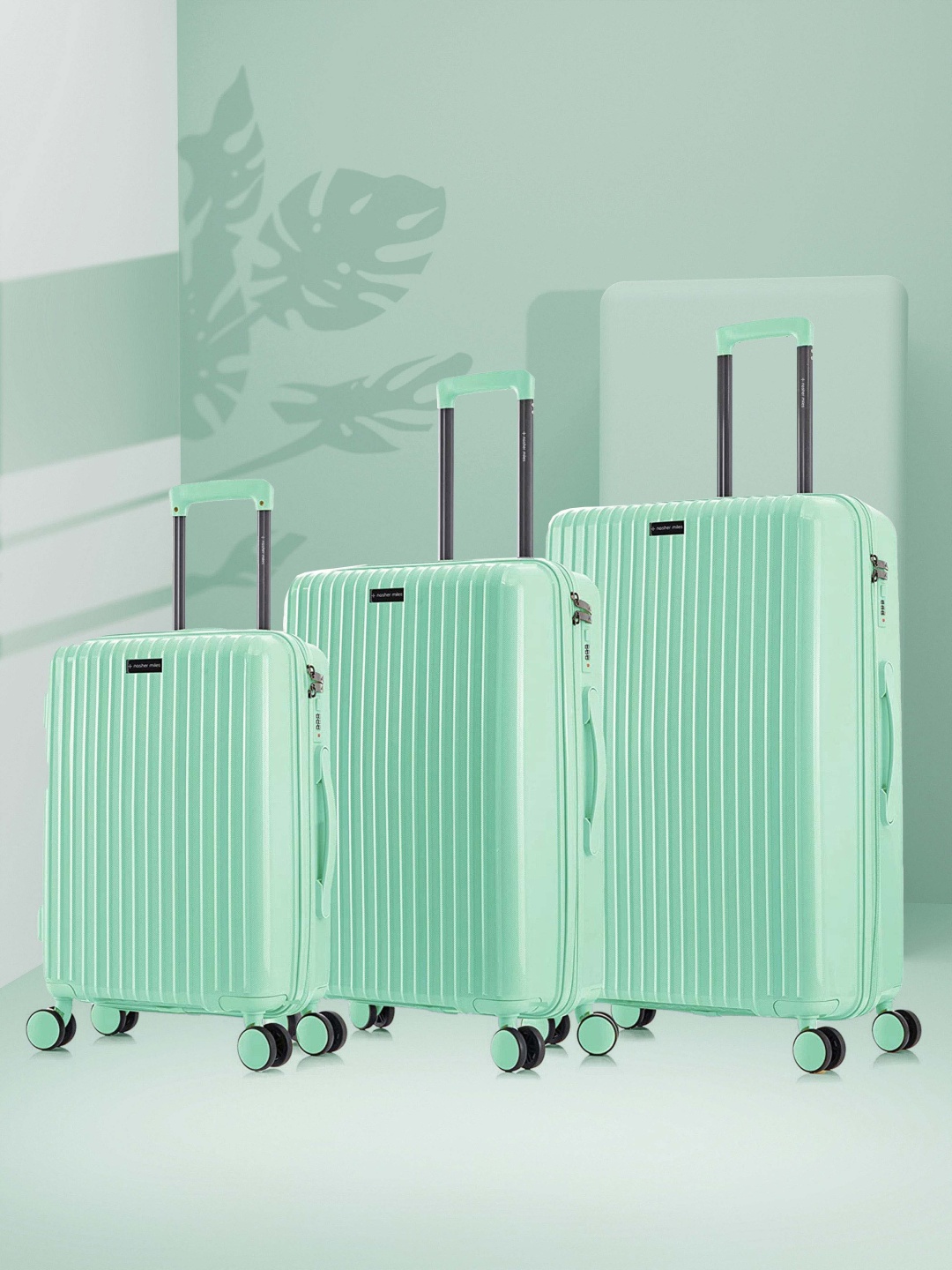 

Nasher Miles Auroville Set of 3 Textured Hard-Sided Trolley Bags, Green