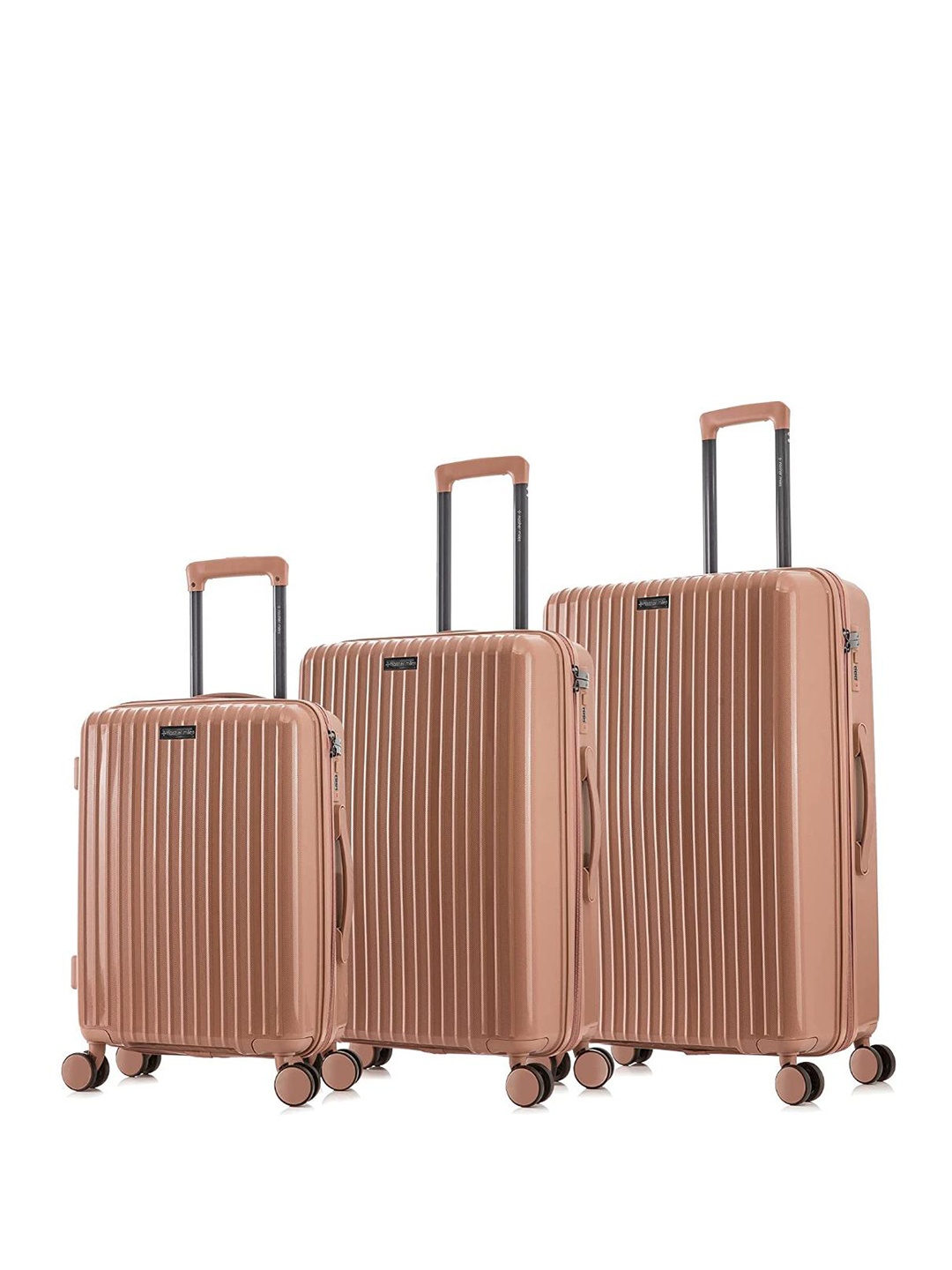 

Nasher Miles Set of 3 Textured Hard-Sided Trolley Bags, Rose gold