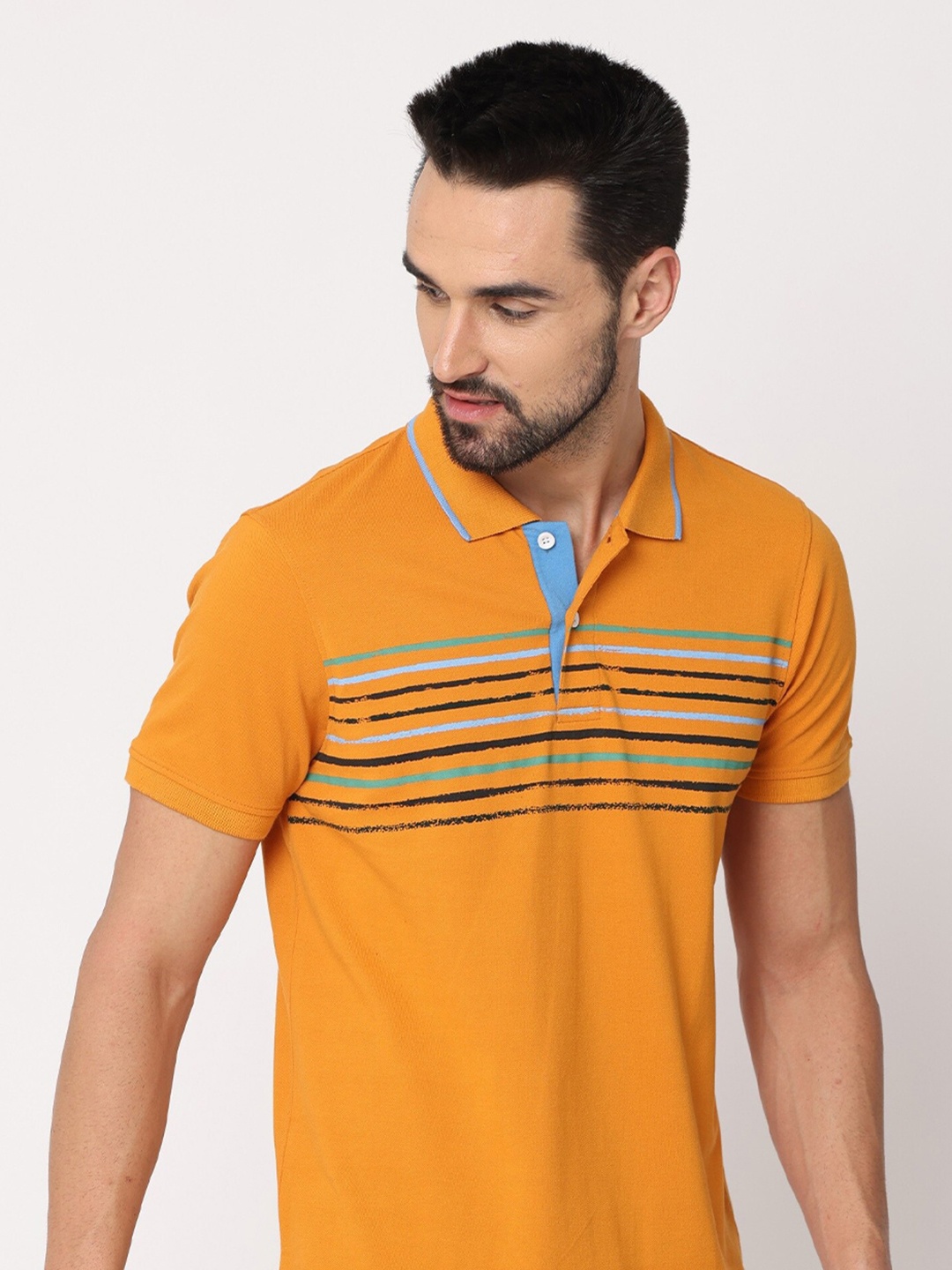 

Mast & Harbour Men Mustard Yellow Polo Collar Applique T-shirt