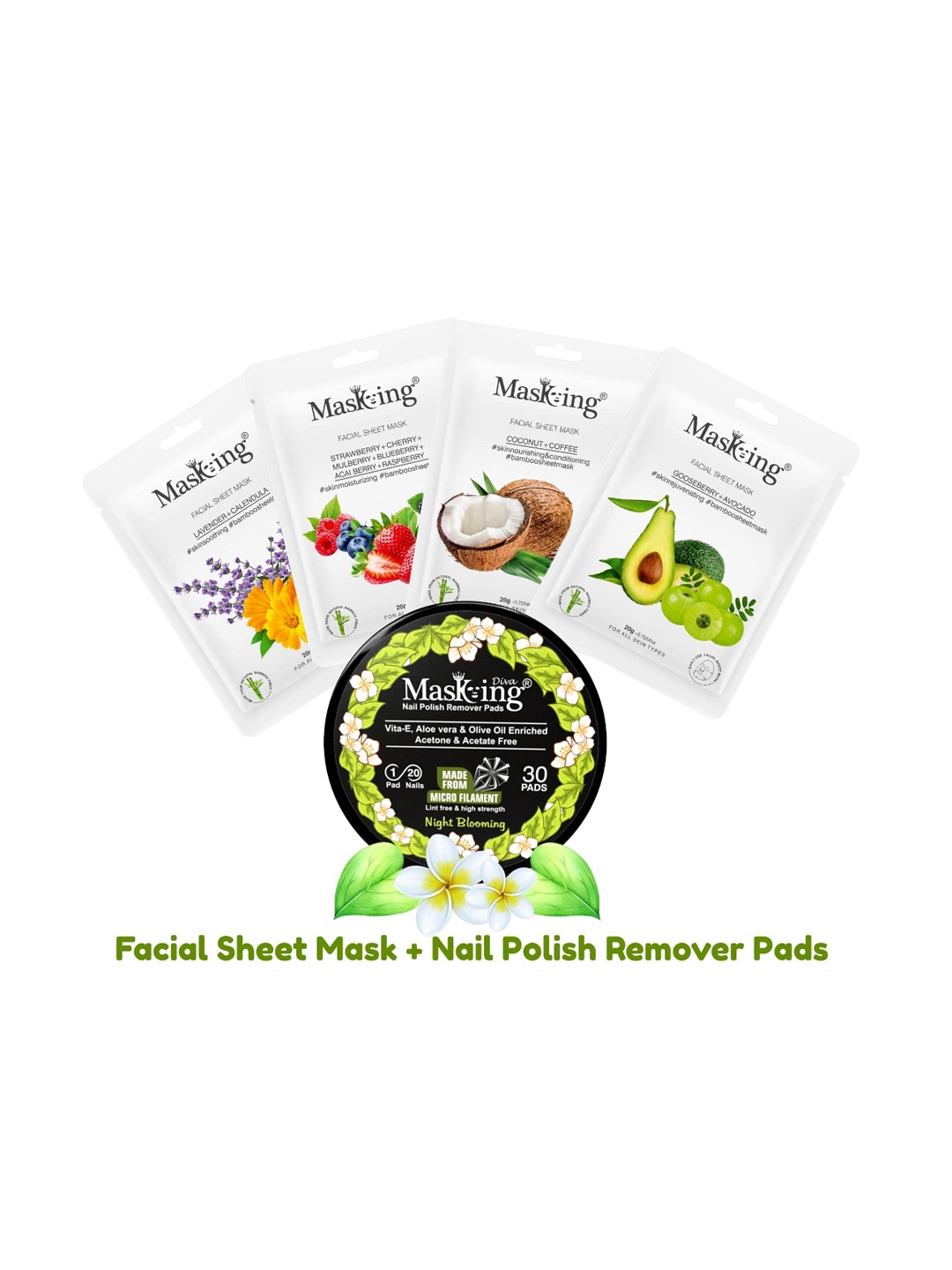 

MasKing Pack of 4 Lightening Facial Mask and Nail Polish Remover Combo, Multi