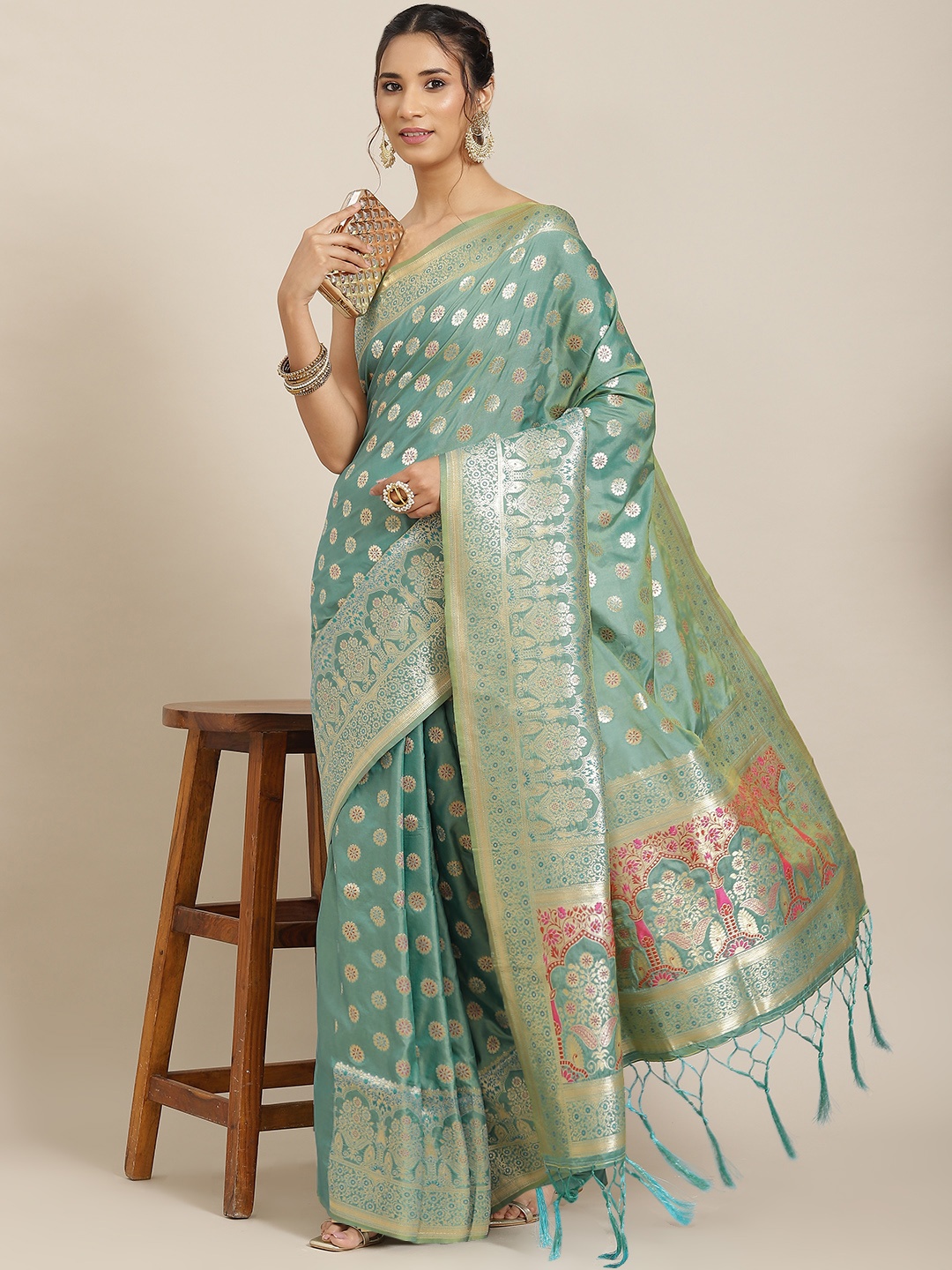 

Havida Sarees Blue Ethnic Motifs Zari Silk Blend Banarasi Saree