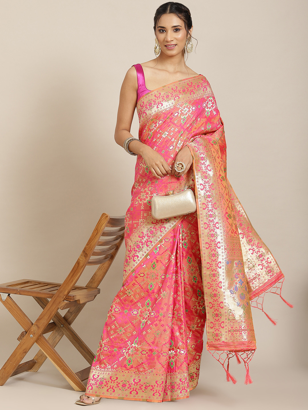 

Havida Sarees Pink Ethnic Motifs Zari Silk Blend Banarasi Saree