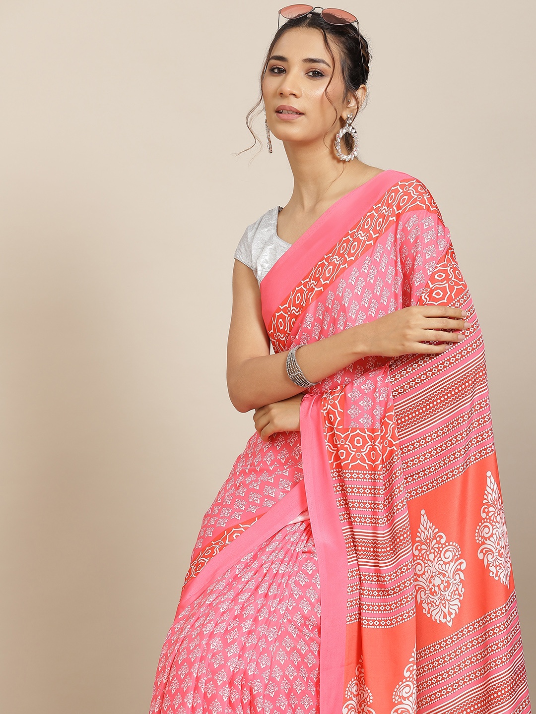 

Havida Sarees Pink & White Ethnic Motifs Pure Silk Saree
